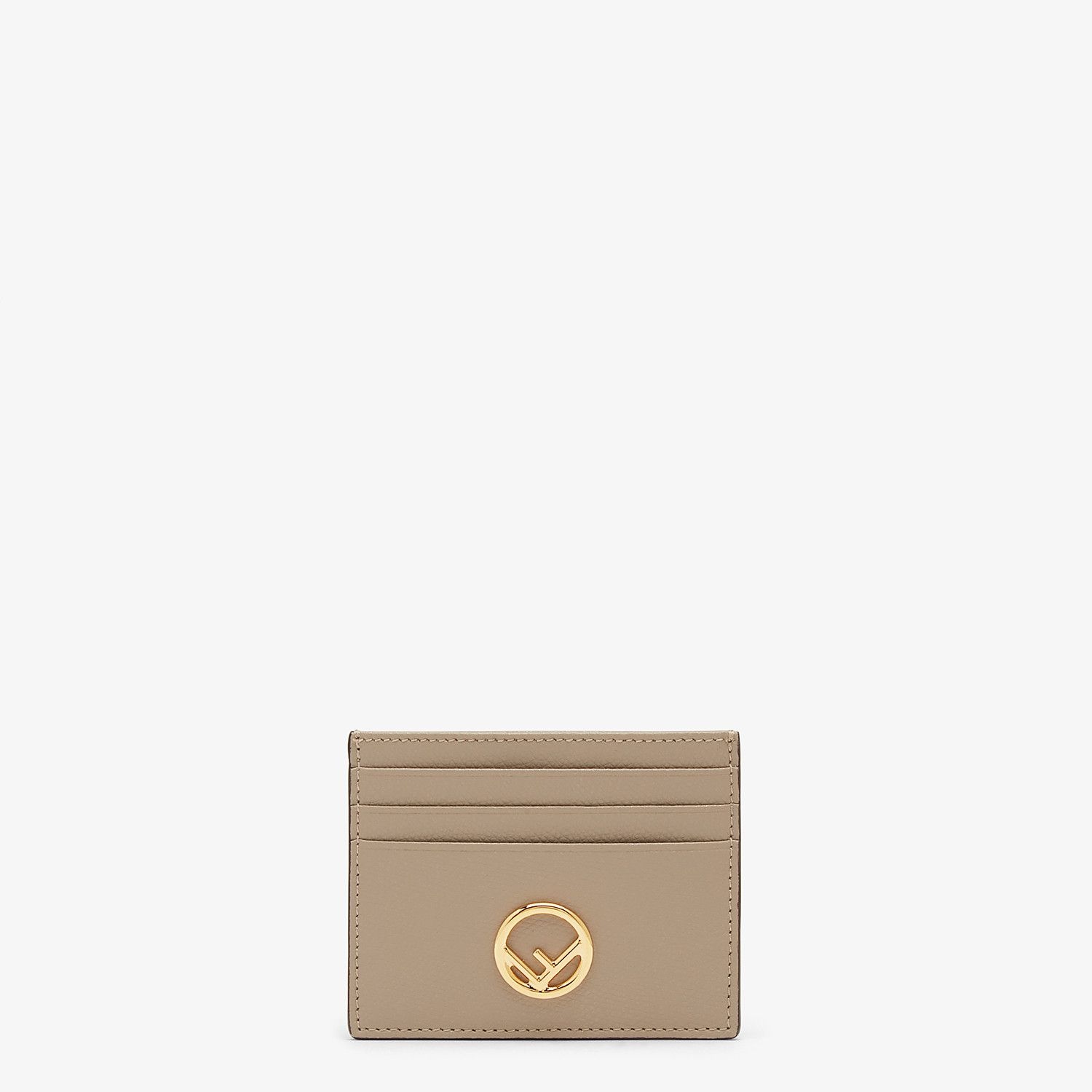 Flat beige leather card holder - 1