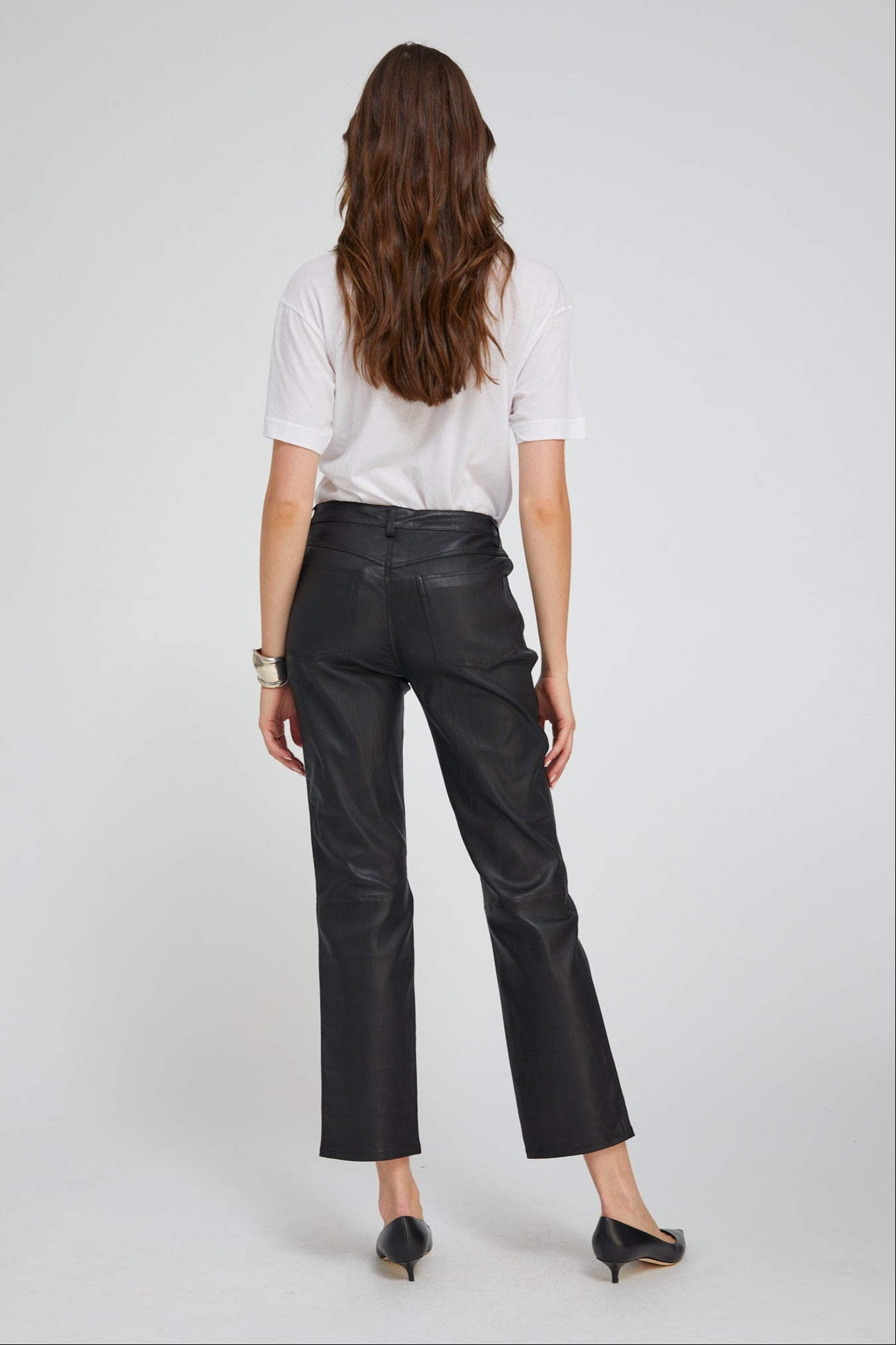 BLACK LEATHER 5 POCKET ANKLE SLIM STRAIGHT - 4