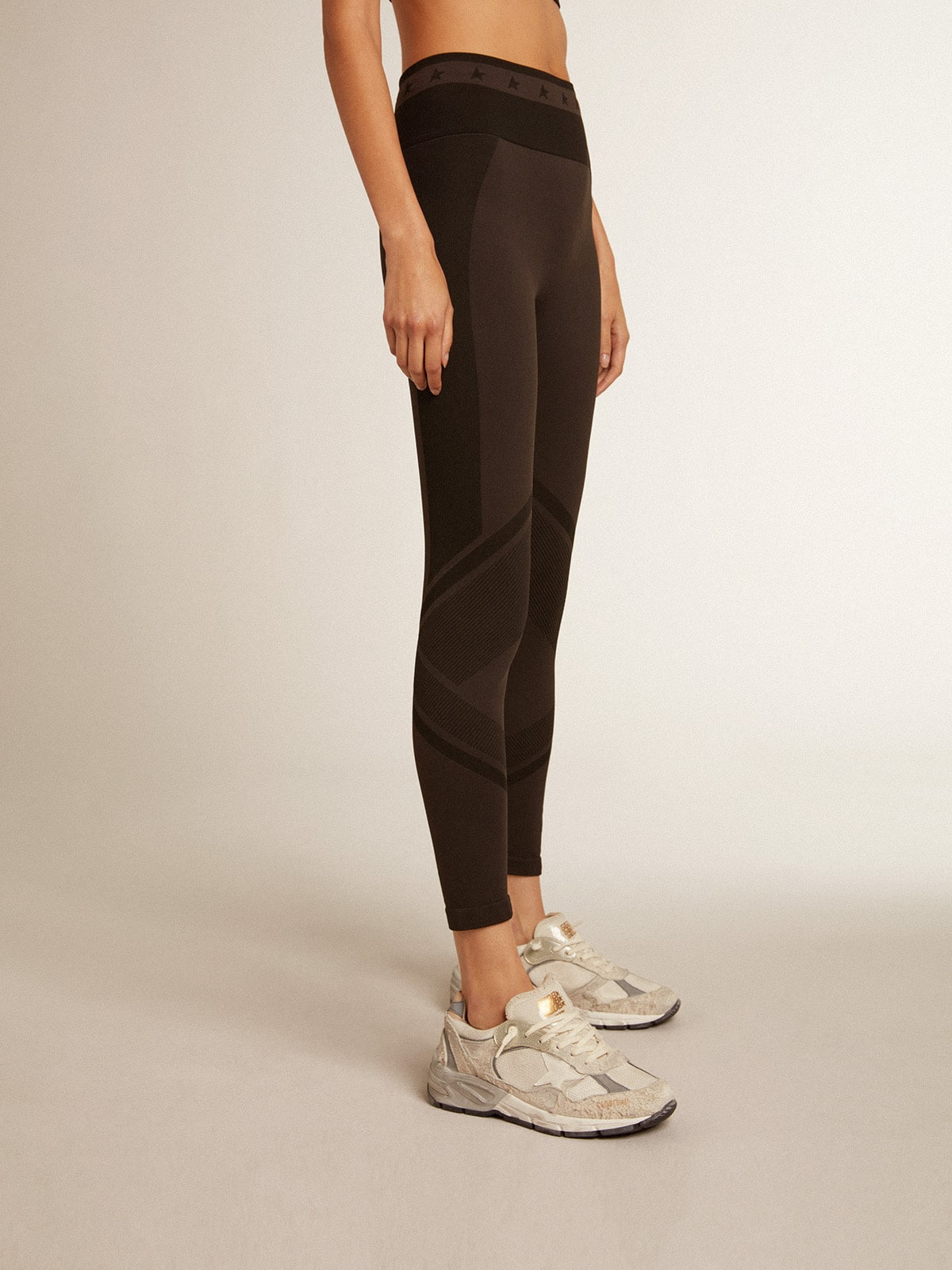 Women’s black leggings with mixed stitching - 2