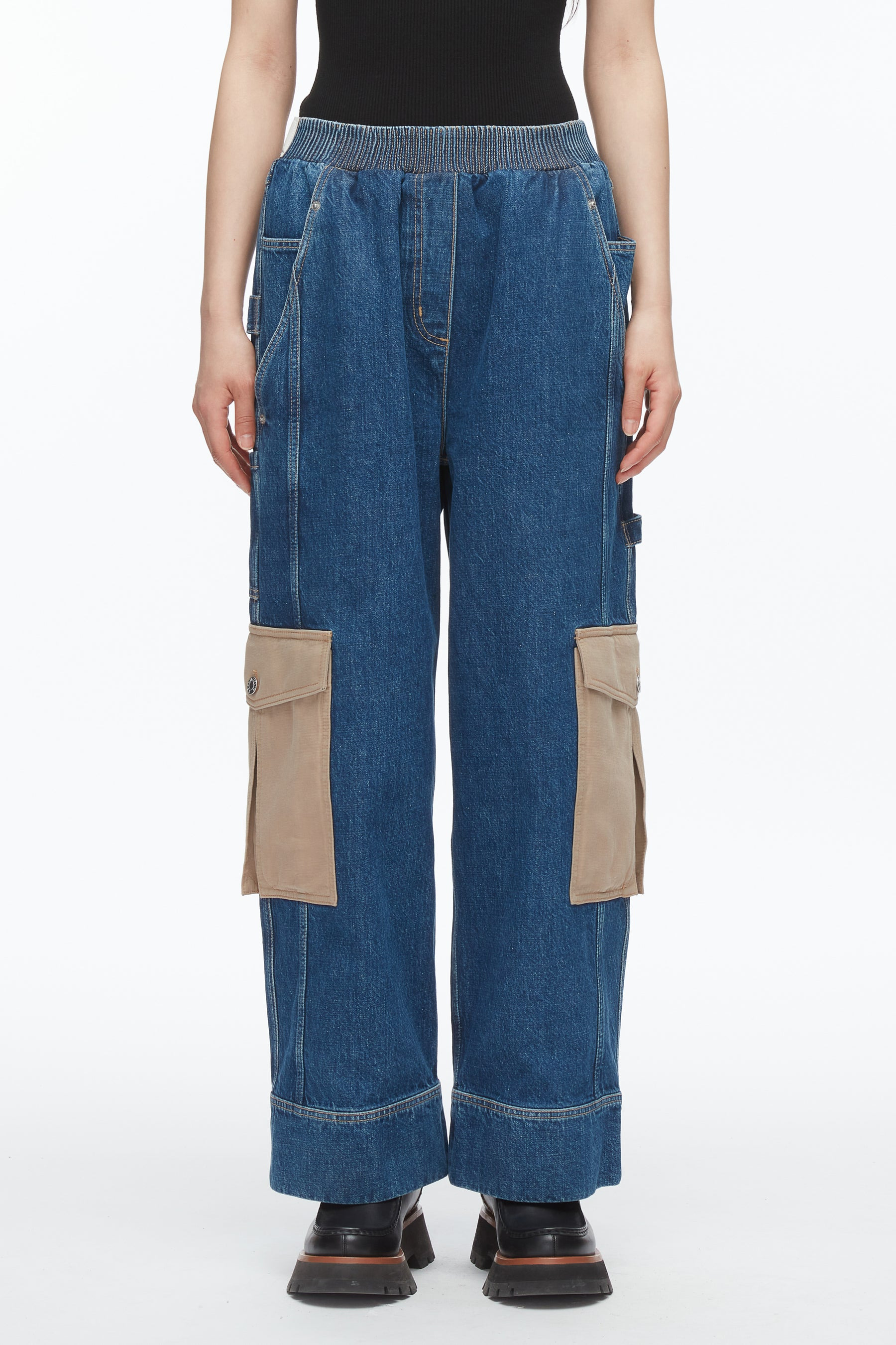 Patchwork Denim Pull On Pants - 3