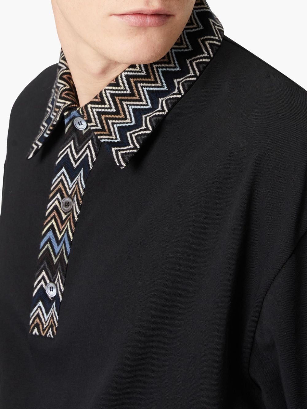 chevron knit-insert cotton polo shirt - 5