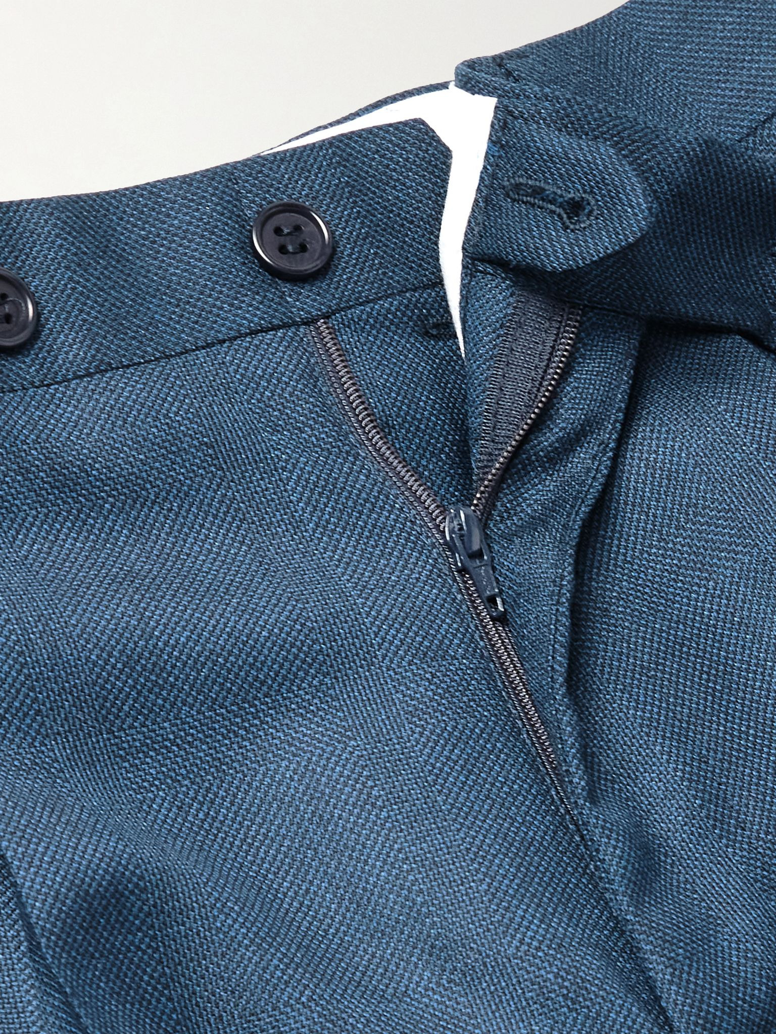 Tapered Pleated Checked Wool Suit Trousers Blue - 6