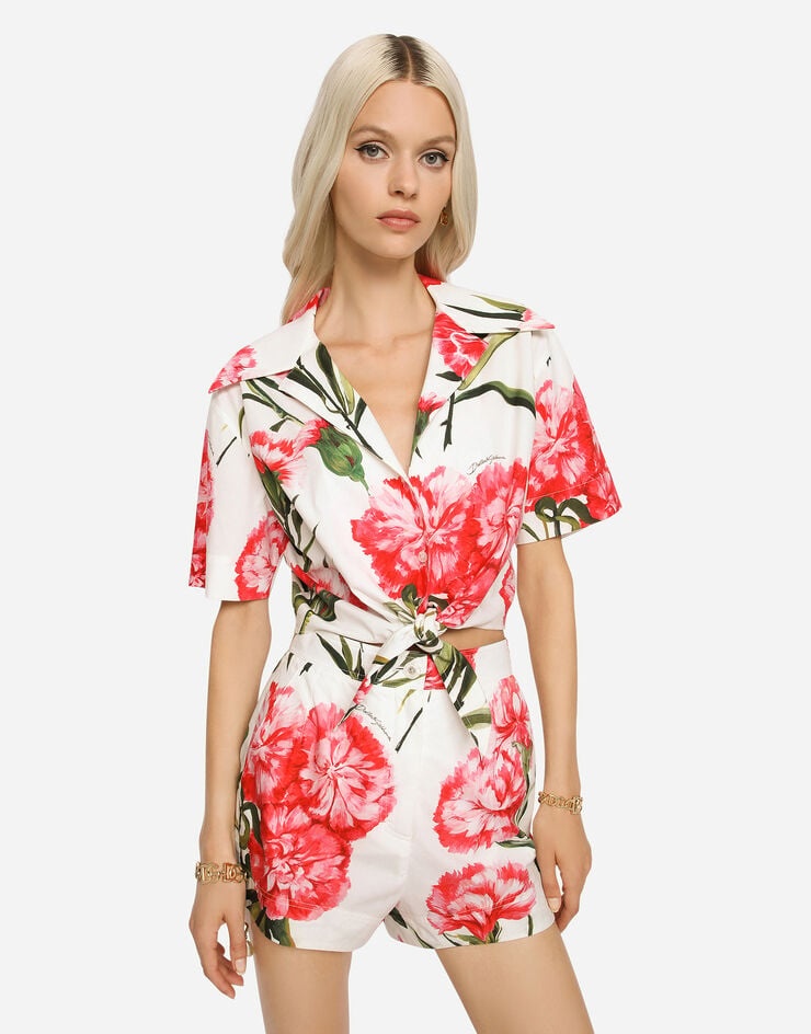 Carnation-print poplin shirt with knot detail - 4