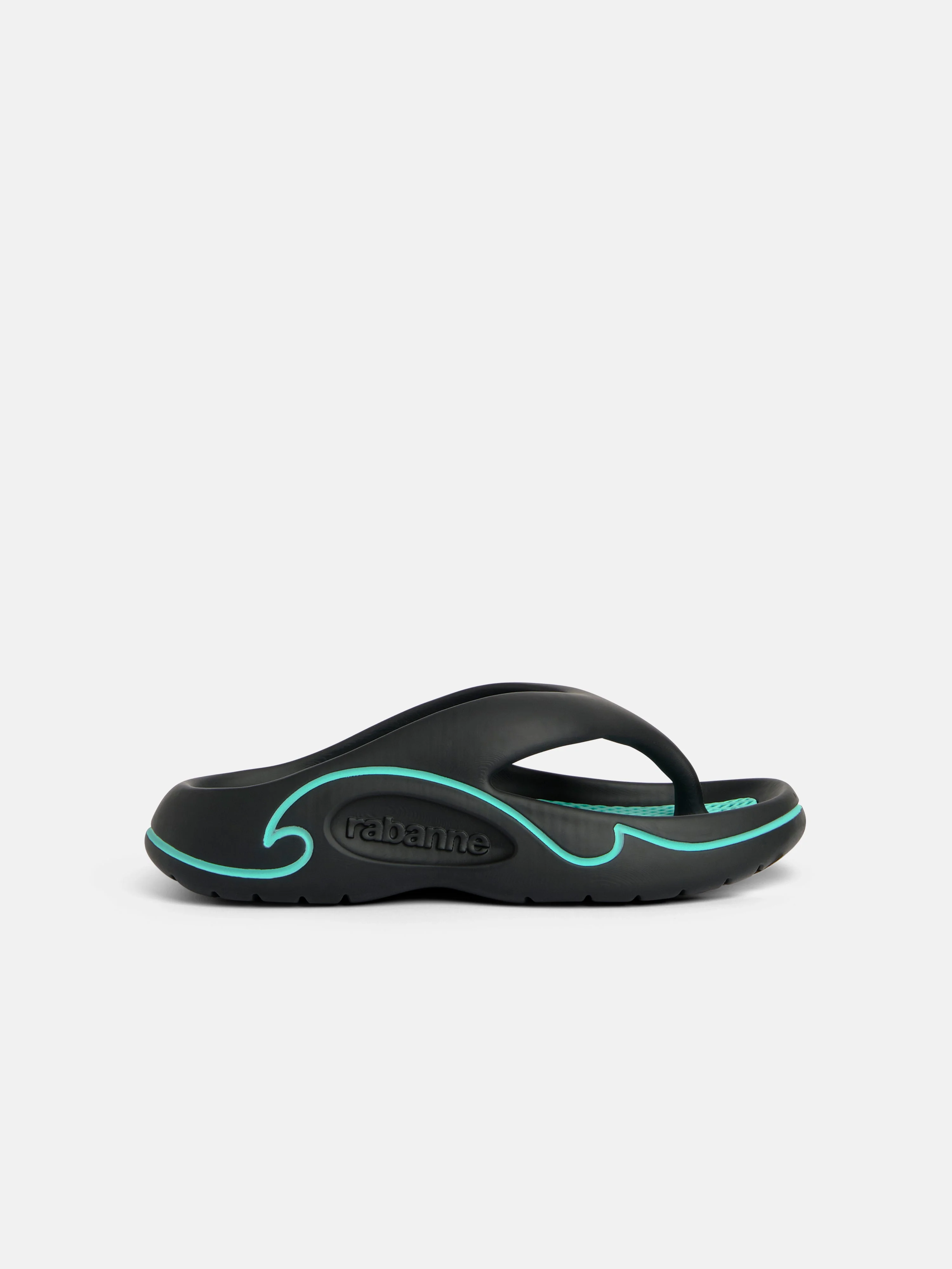 FLAT SANDALS BLACK AND TEAL RUBBER SHOES - 1