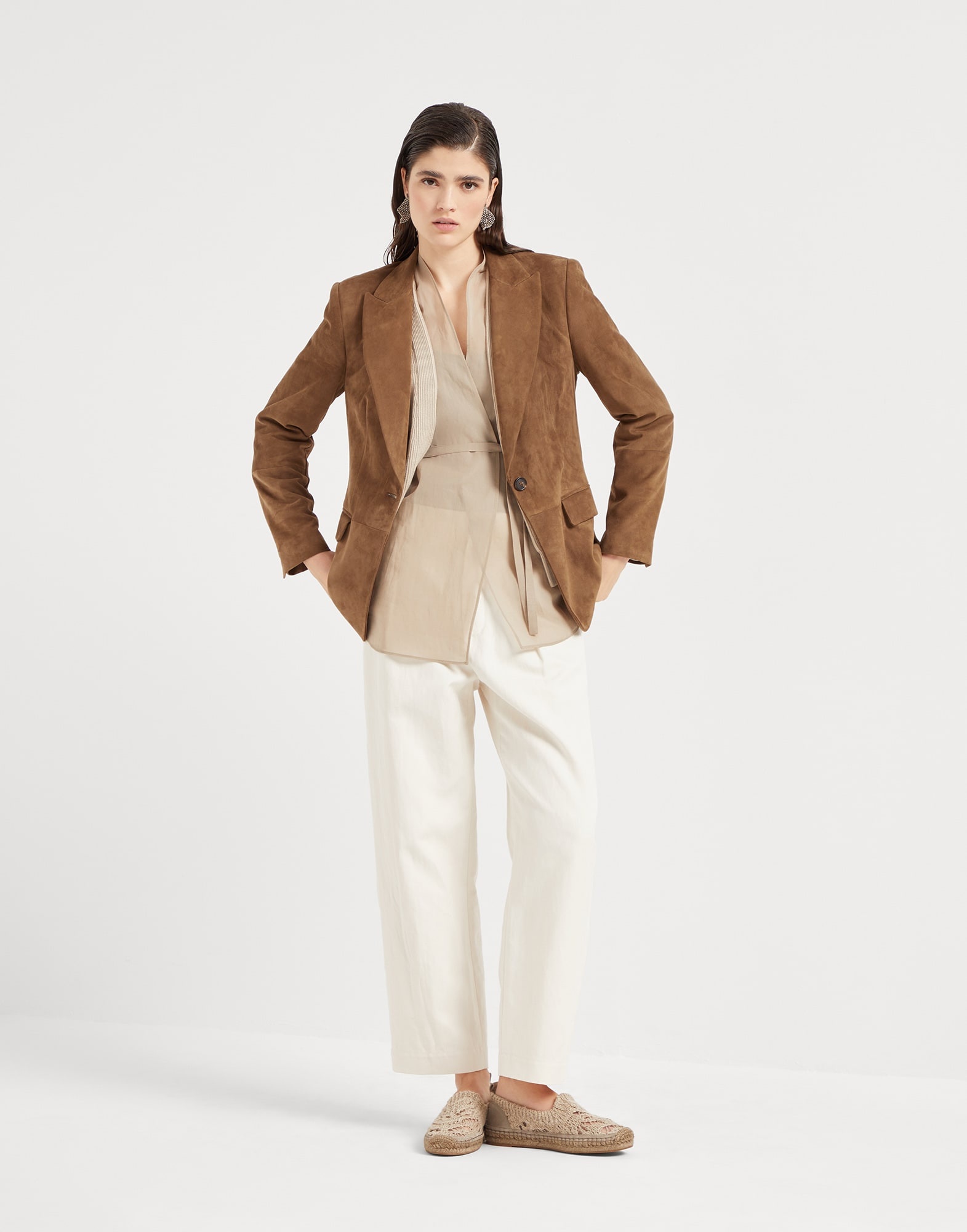 Cotton and linen canvas pleated chino trousers - 4