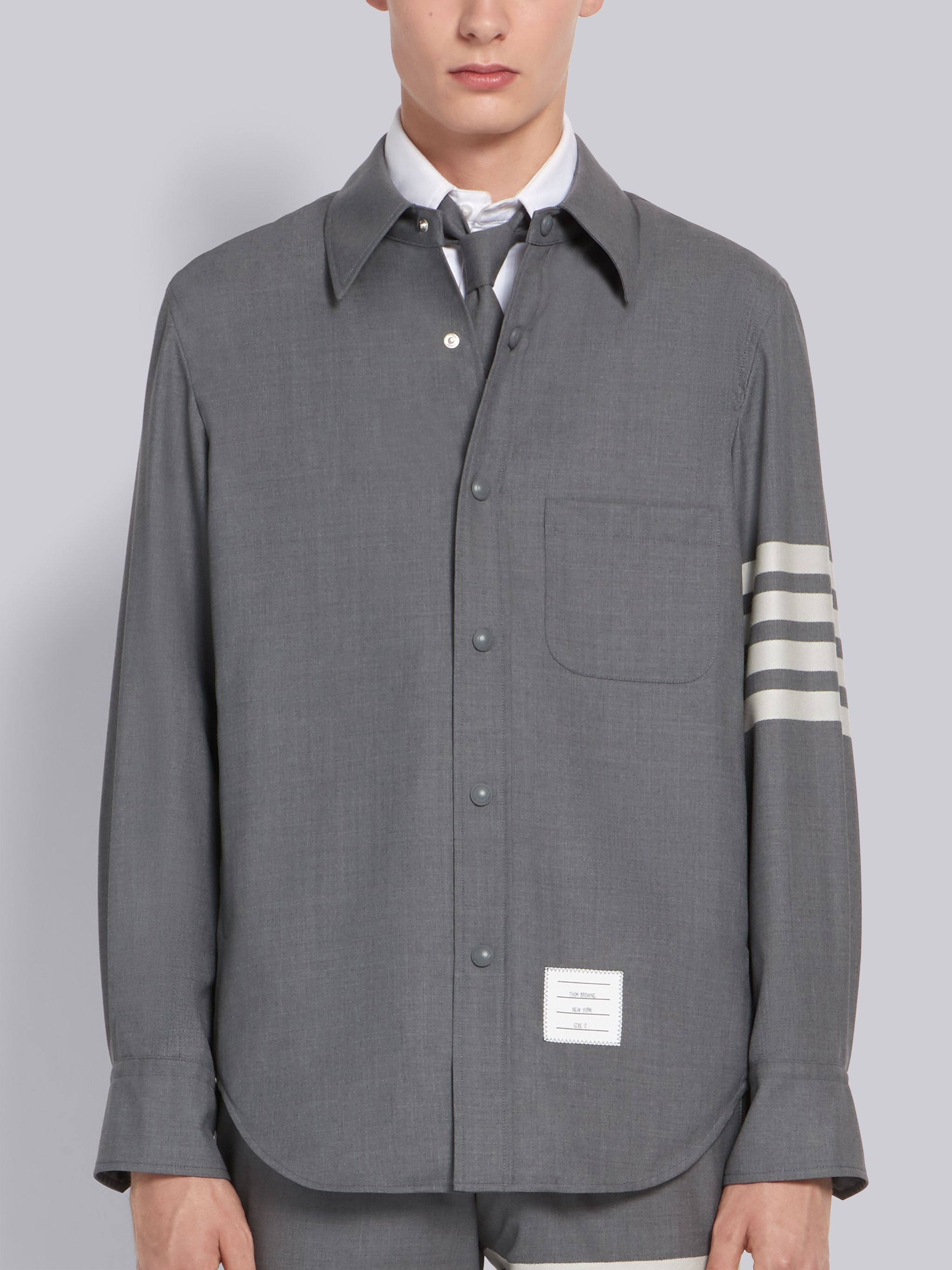 Medium Grey Wool Snap Front 4-Bar Shirt Jacket - 1