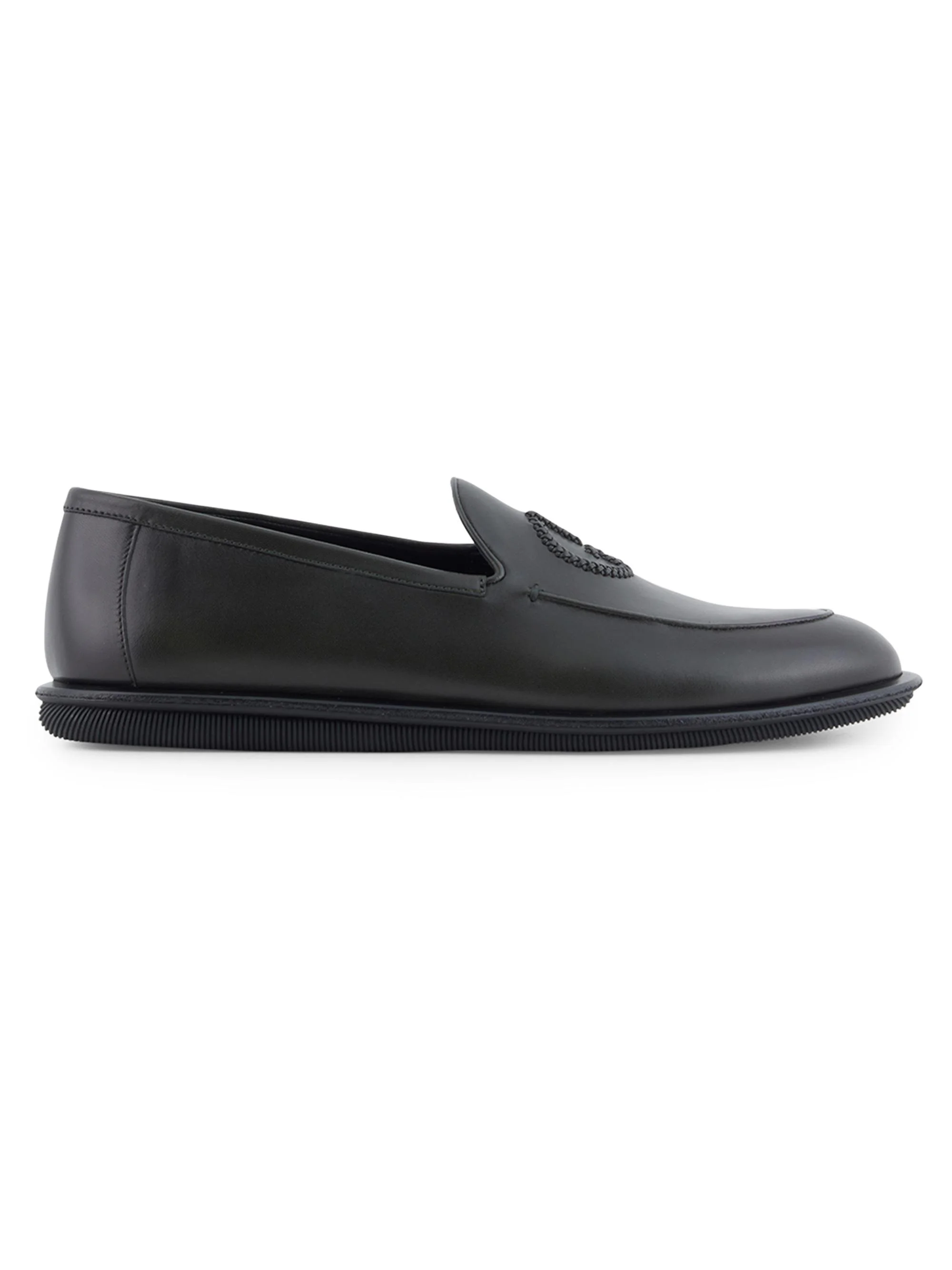 Men's Logo Vintage Leather Slip-On Loafers - Black - 1