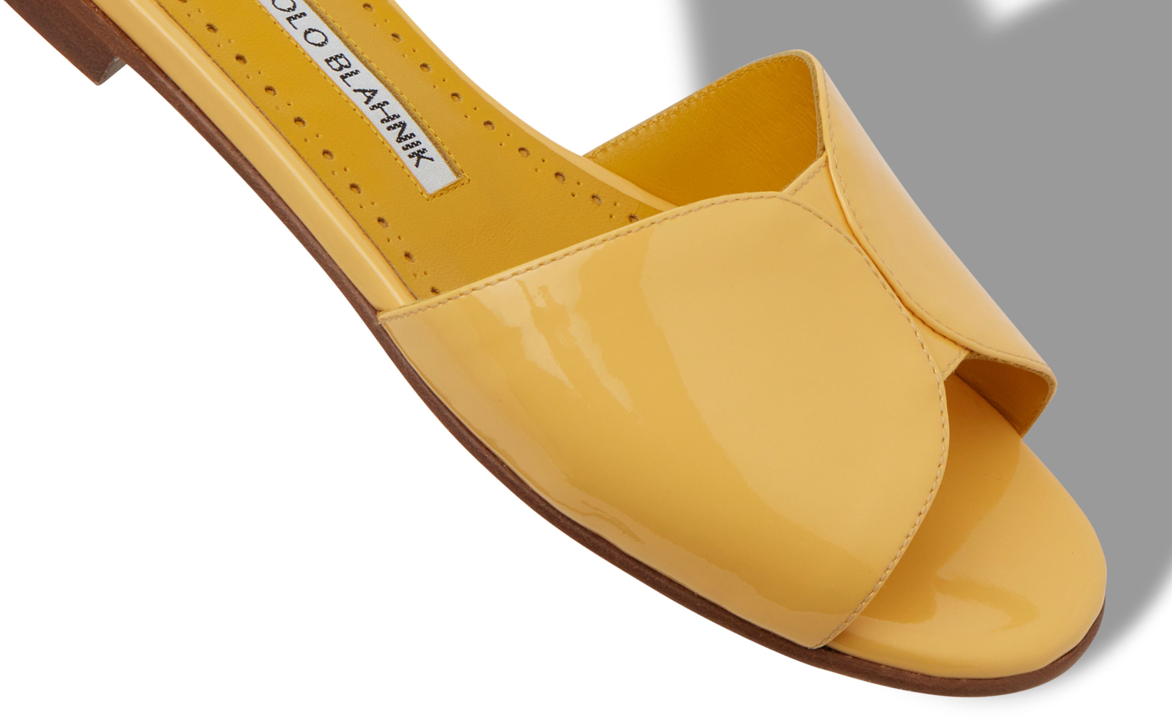 Yellow Patent Leather Flat Mules - 4