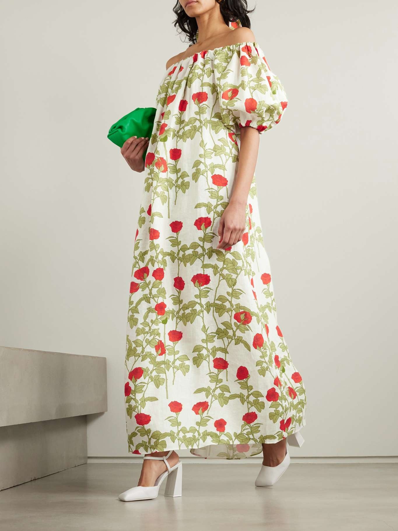 Zaza off-the-shoulder belted floral-print linen maxi dress - 5