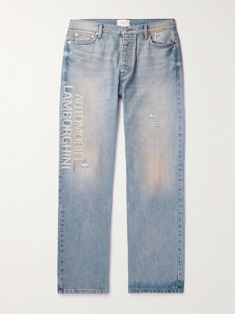 + Lamborghini Straight-Leg Printed Distressed Jeans 1