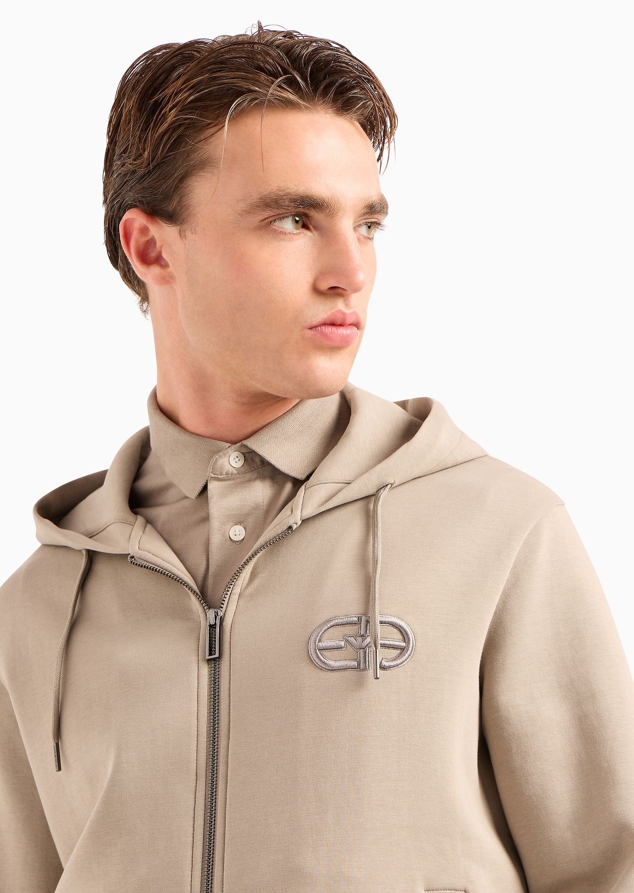 Double-jersey zip-up hooded sweatshirt with embossed, embroidered EA logo - 5