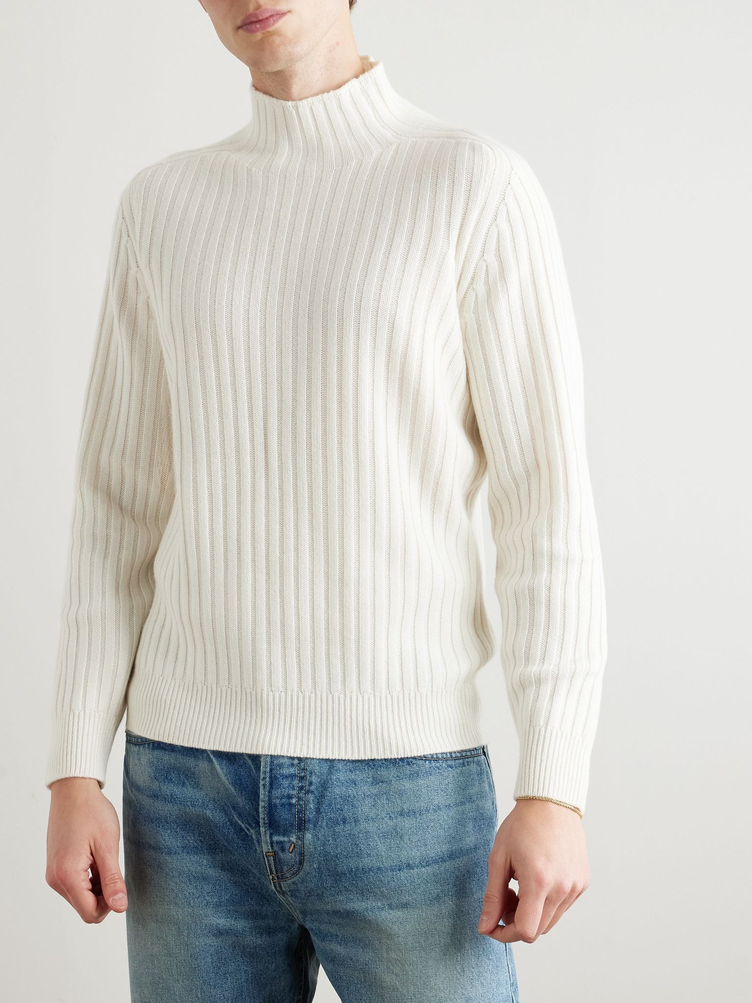 Ribbed Cashmere Sweater Ecru - 3