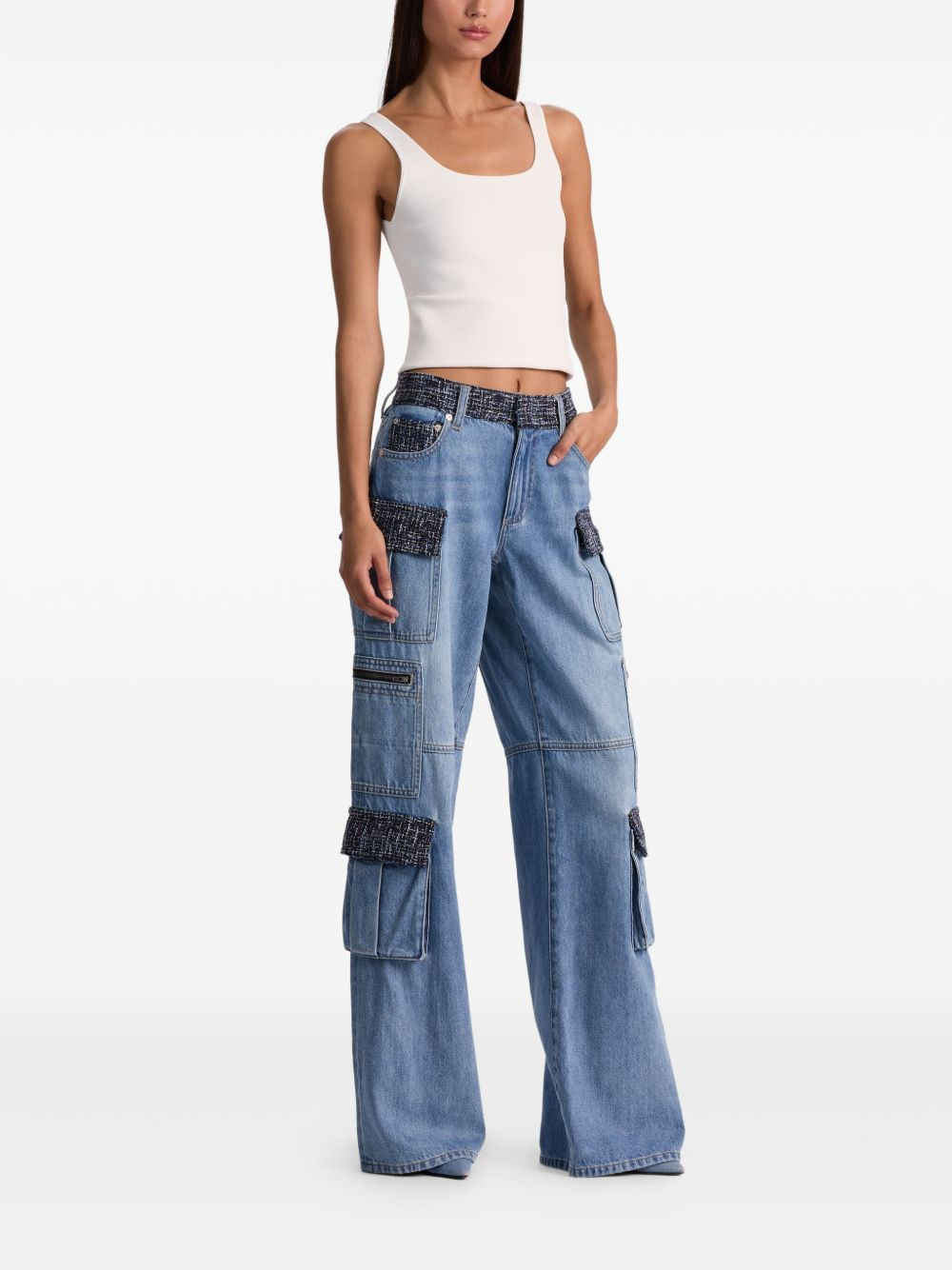 tweed-panel cargo jeans - 2