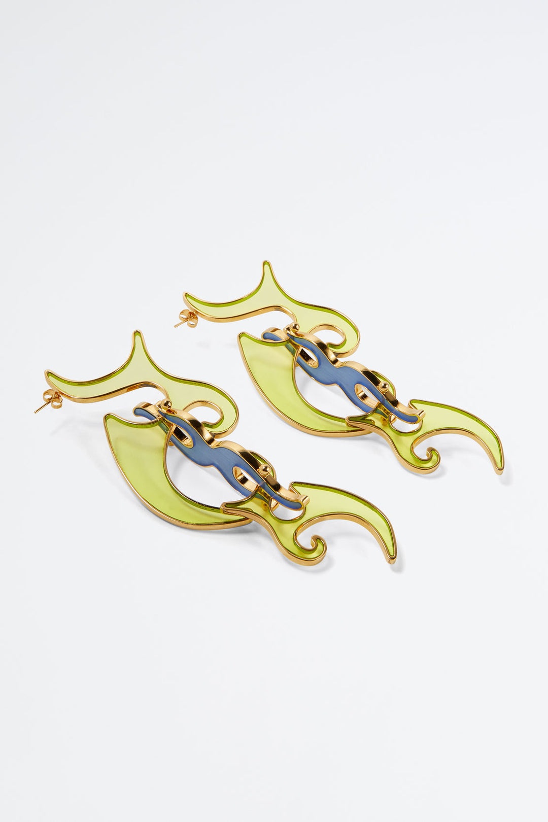 ACID GREEN & BLUE FLAME EARRINGS - 1