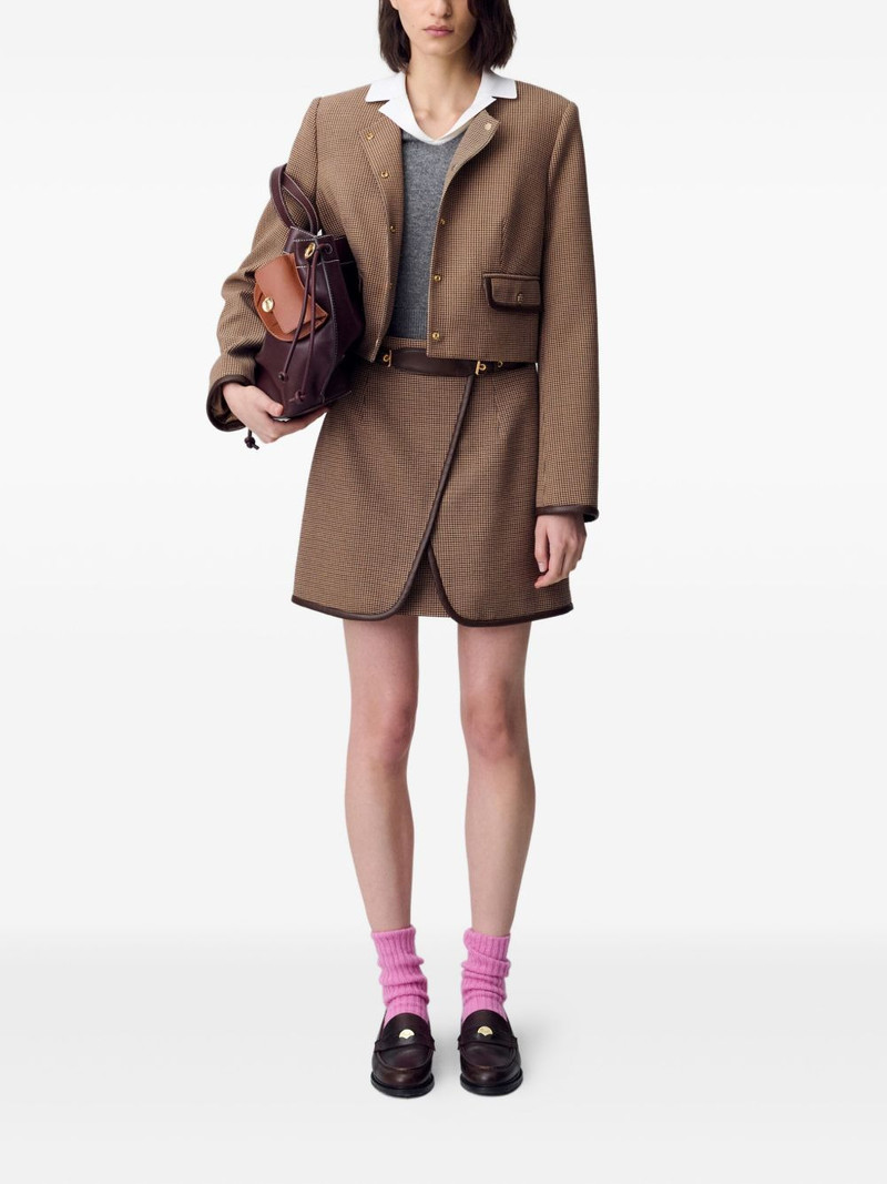 Claudie Pierlot houndstooth leather-trimmed miniskirt outlook