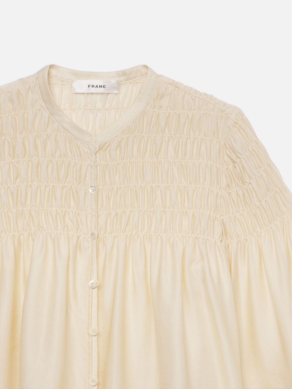 Smocked Collarless Blouse in Champagne - 3
