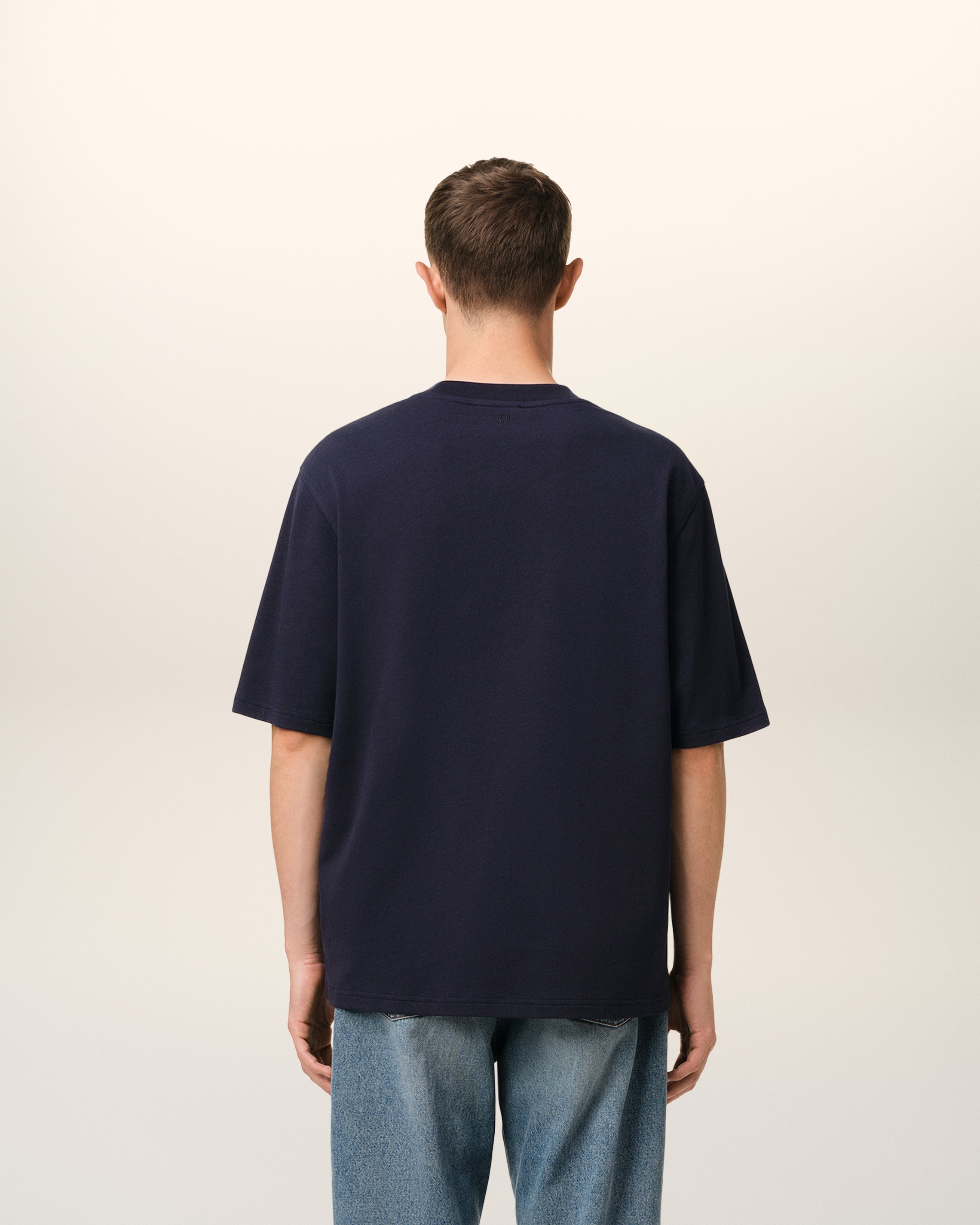 NAVY COTTON AMI PARIS PATCH T-SHIRT - 5