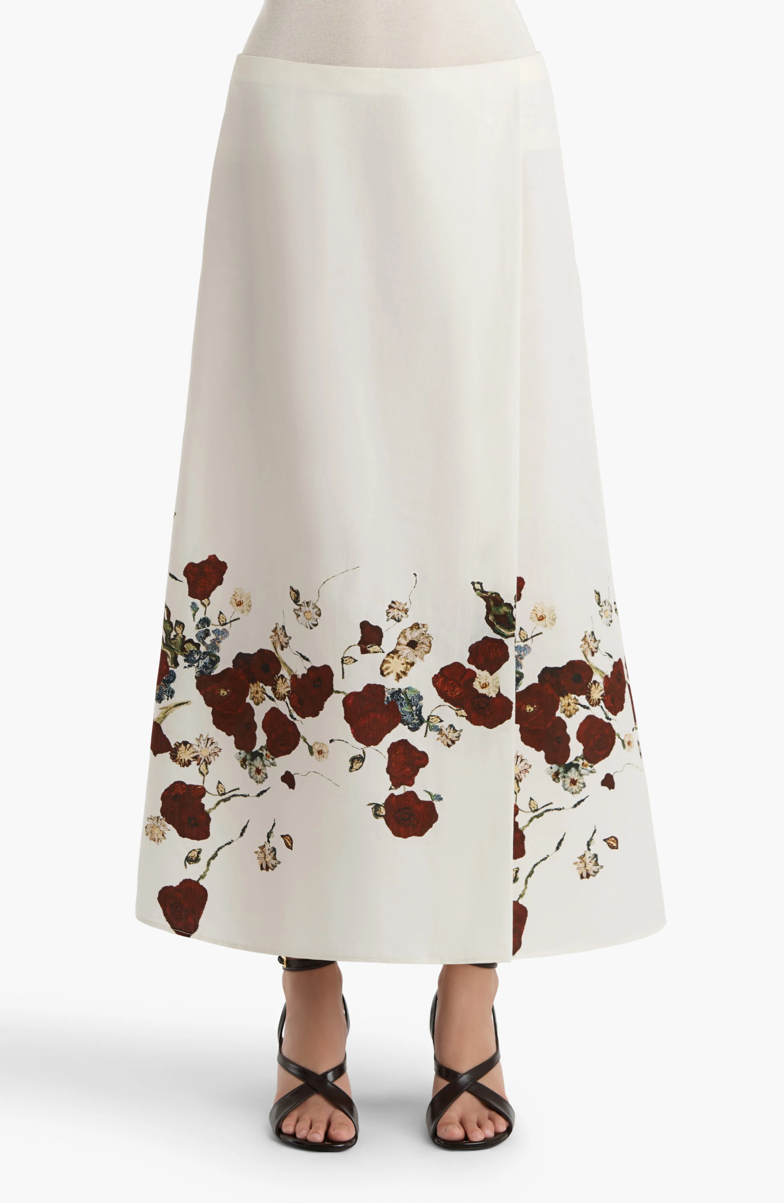 Khaite Floral Silk Blend Organza Midi Skirt in Cream /Red at Nordstrom - 1