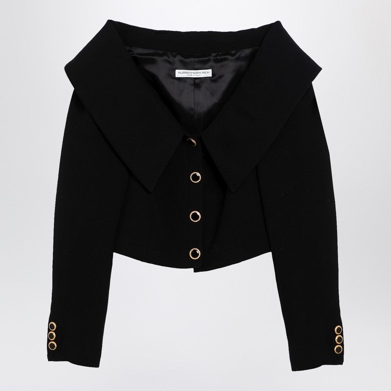 BLACK OFF SHOULDER JACKET IN WOOL - 1