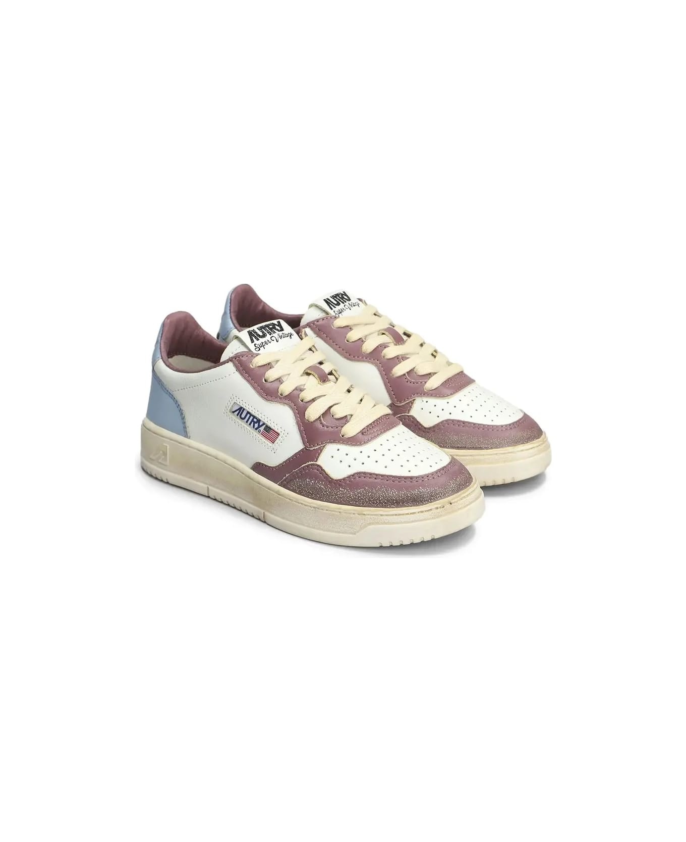 Super Vintage Medalist Low Sneakers In White, Celestial Blue And Taupe Leather - 2
