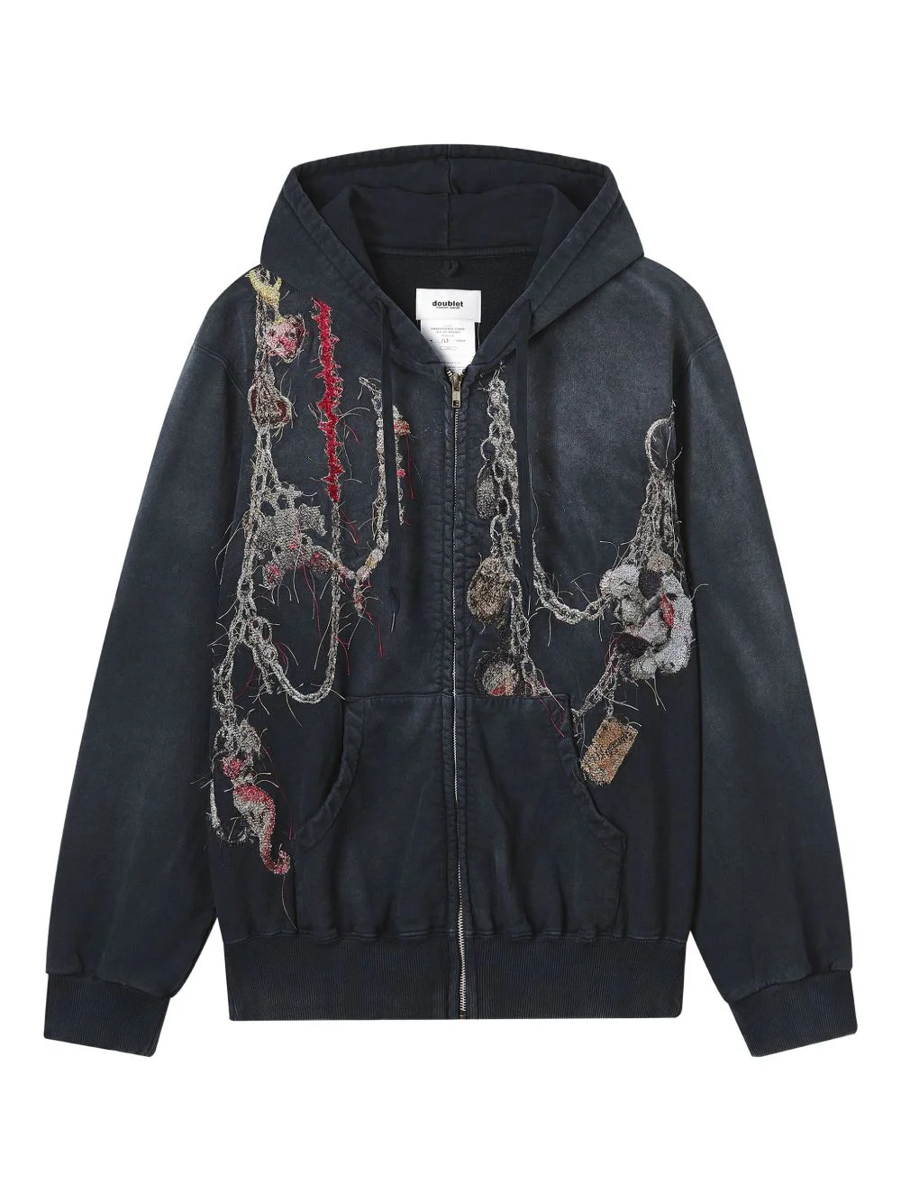 embellished zip-up hoodie - 1