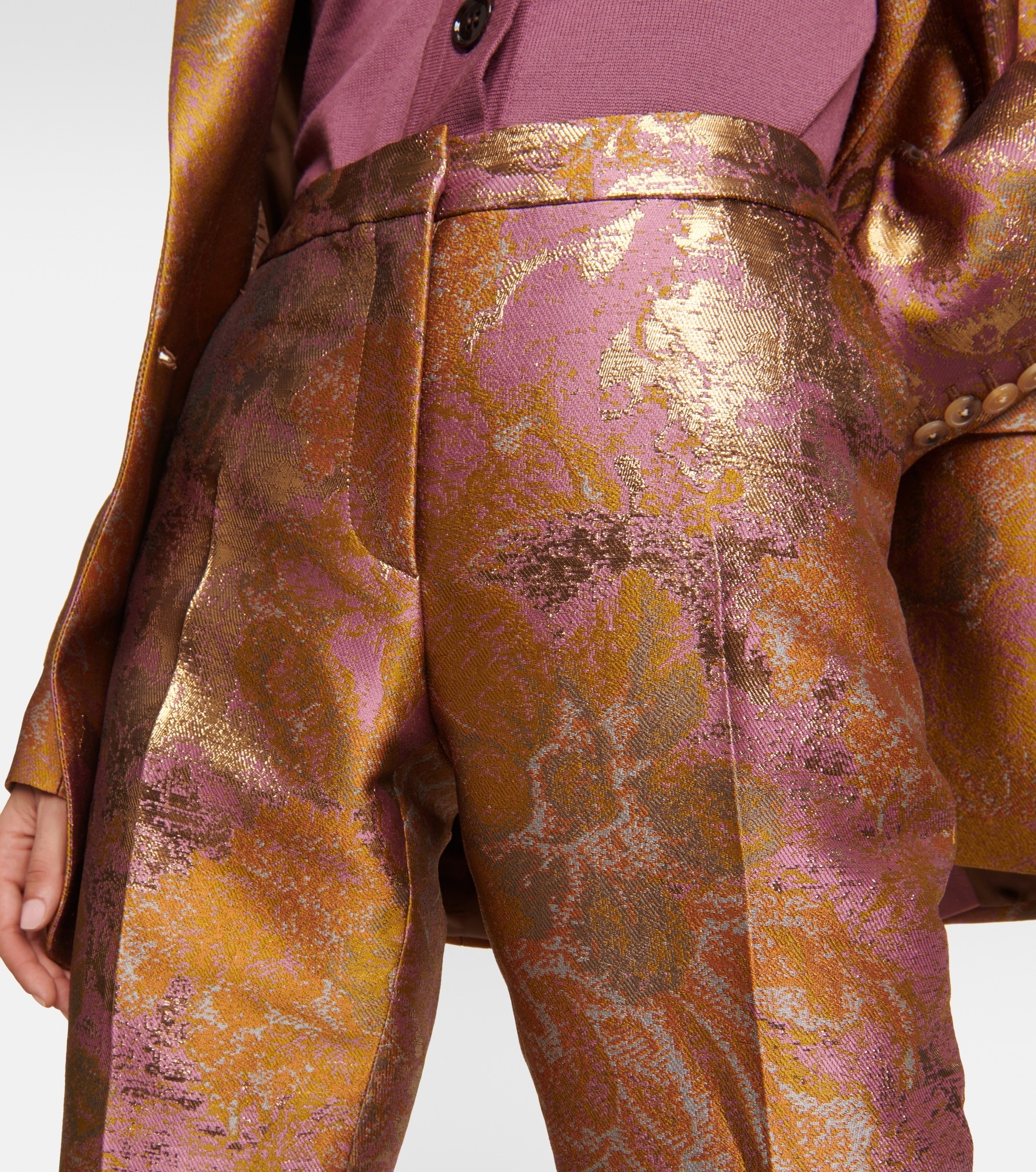 Printed metallic mid-rise straight pants - 4