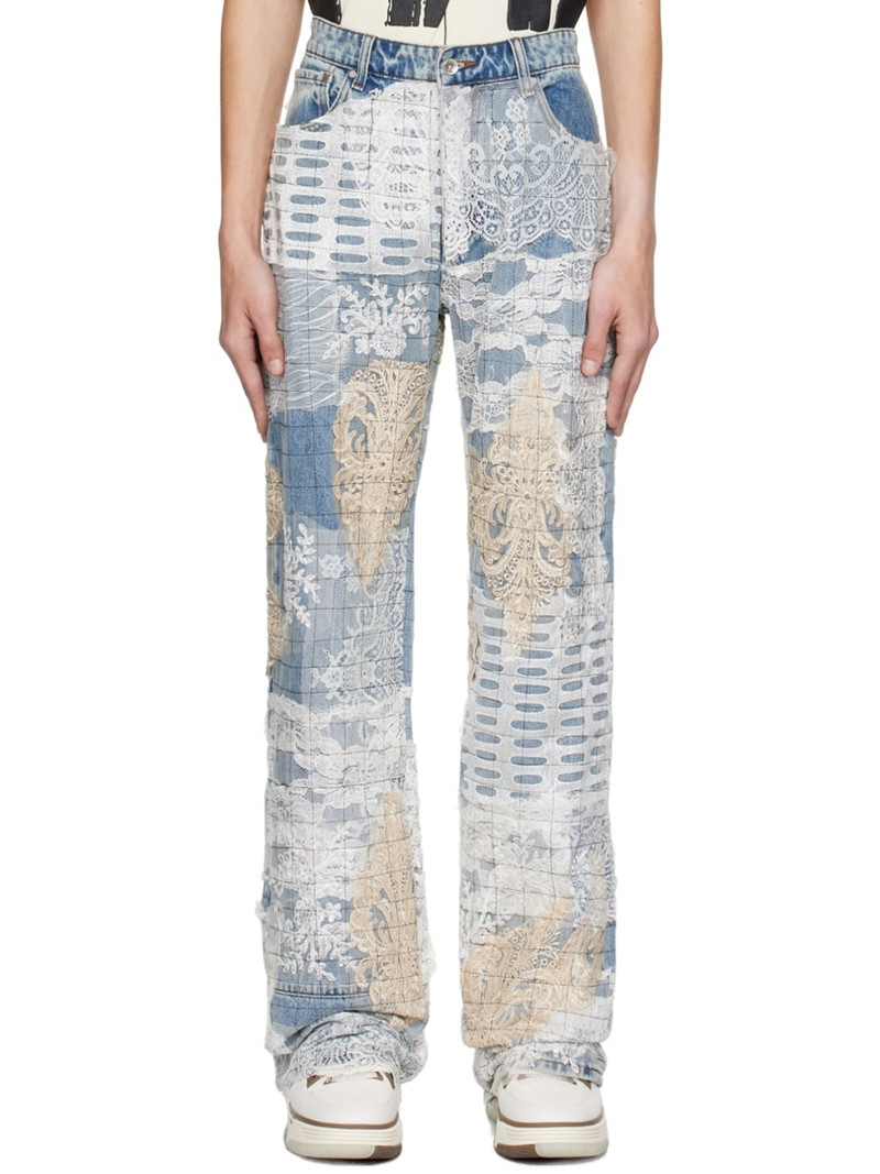 Blue Grid Lace Jeans - 1