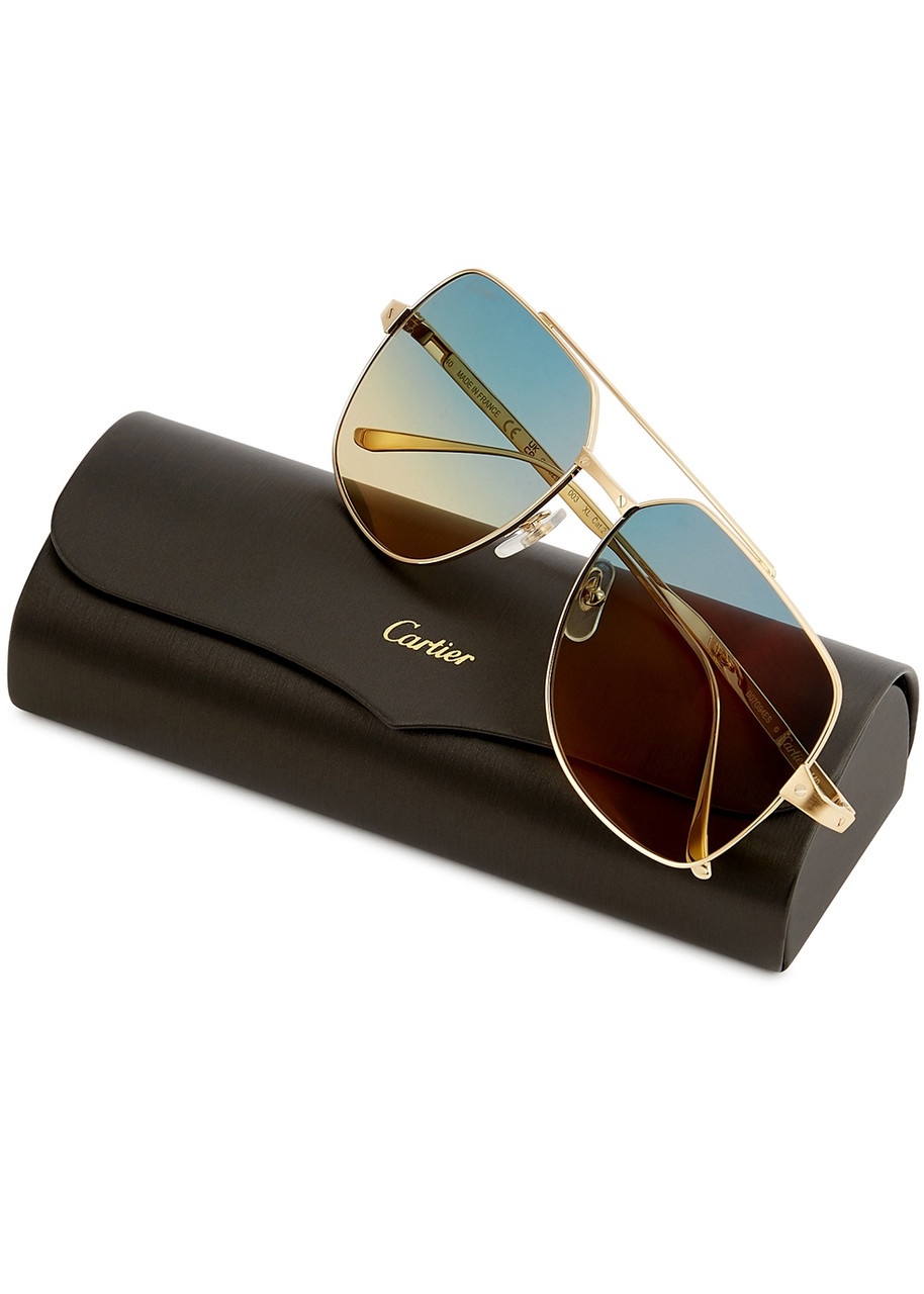 Cartier Santos De Cartier Gold-tone Aviator-style Sunglasses - 5