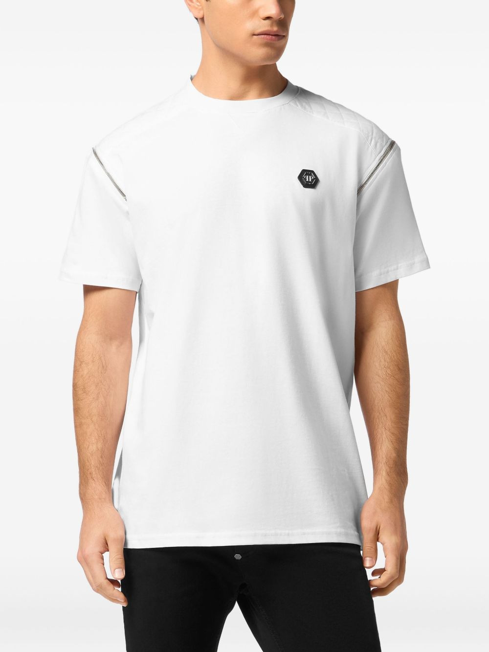 quilted-shoulder short-sleeve T-shirt - 2