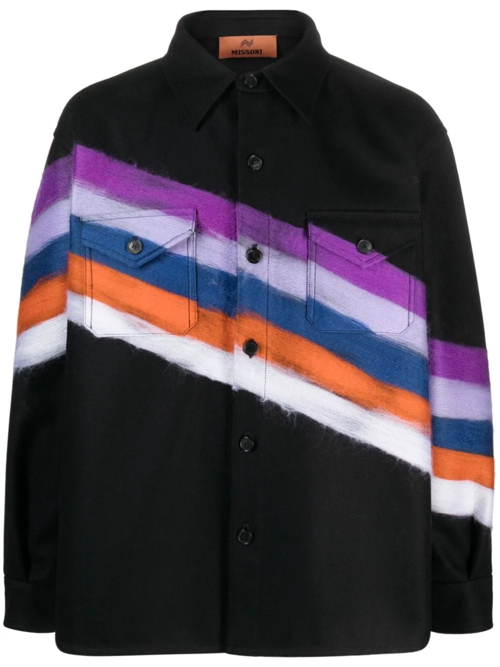brushed-effect striped shirt jacket - 1