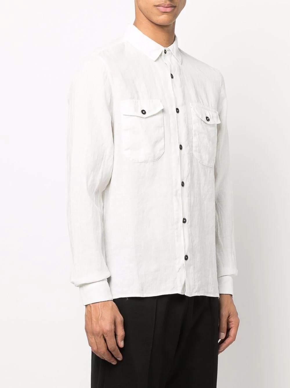 Compass-embroidered linen shirt - 3