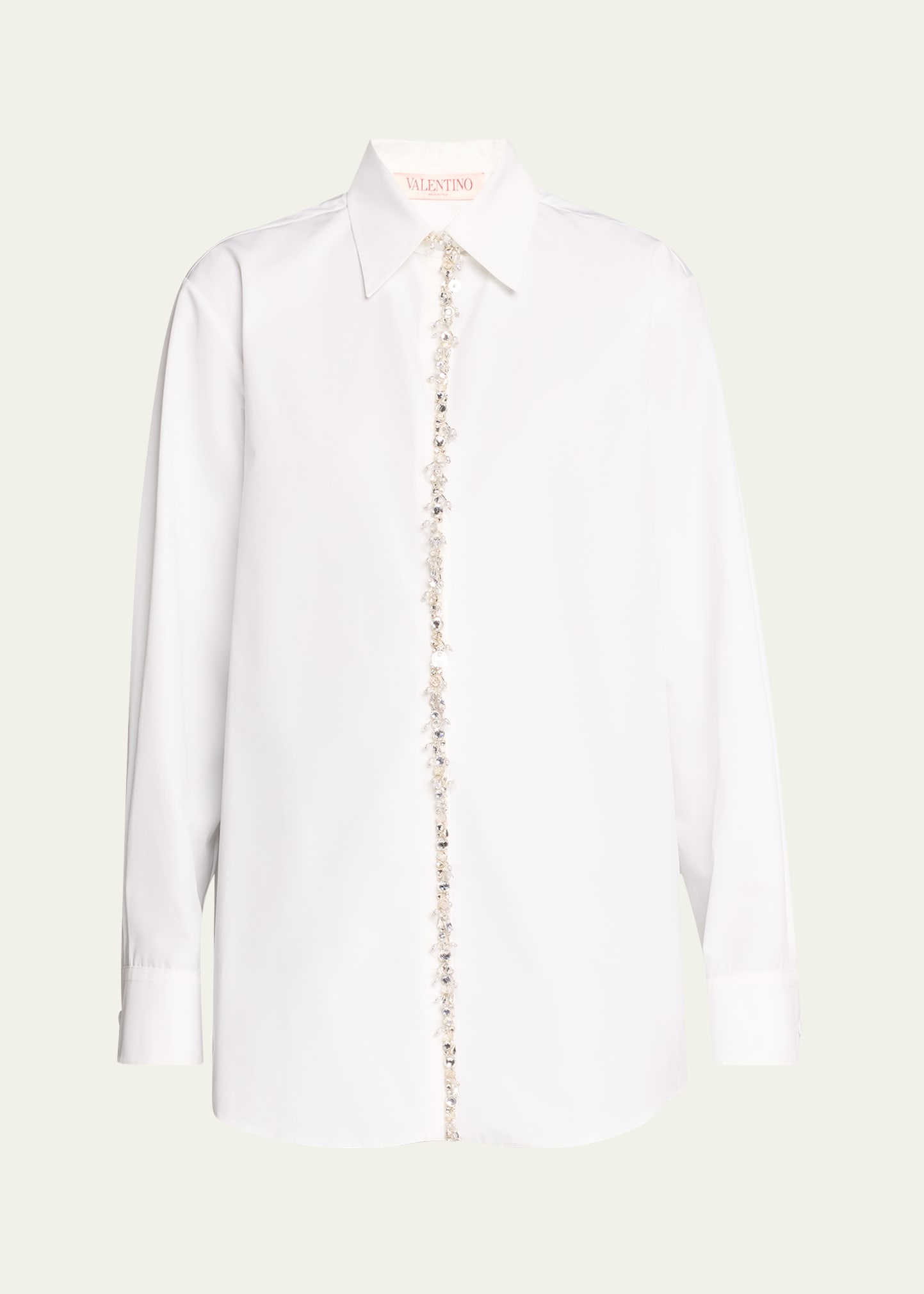 Poplin Button-Front Shirt with Crystal Trim Placket - 1
