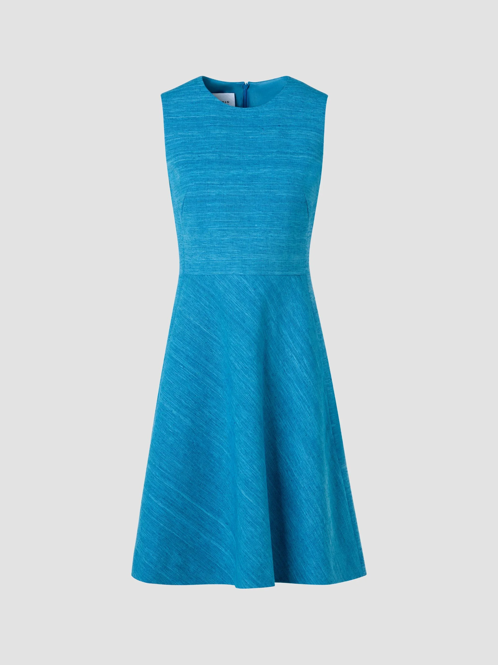 Women's Raw Silk-Cotton A-Line Mini Dress - Medium Blue Denim - 1