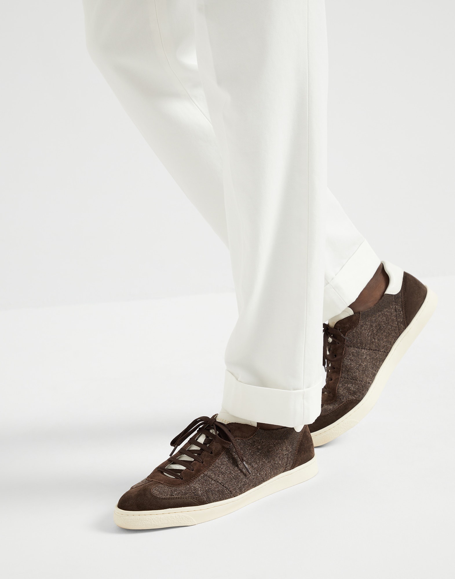 Cotton knit, washed suede and soft calfskin sneakers - 4