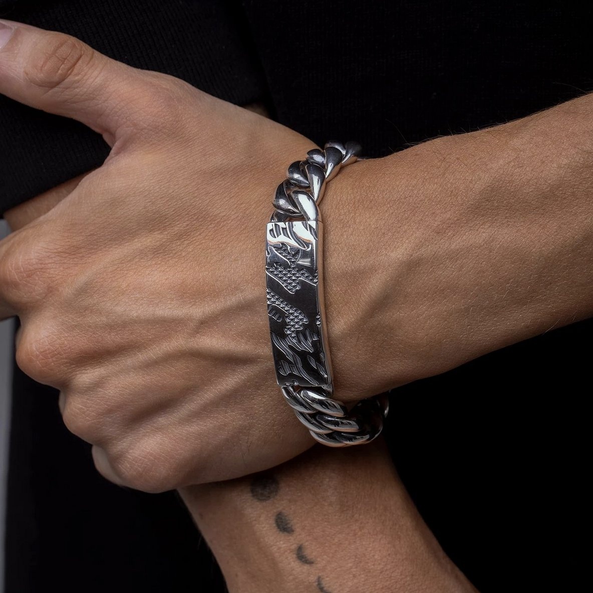BS-ID-CAMO GOOD ART HLYWD Box and Tongue Camo ID Bracelet - Sterling Silver - 2