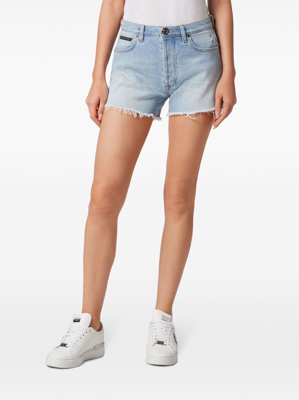 logo-appliquÃ©d denim mini shorts - 2