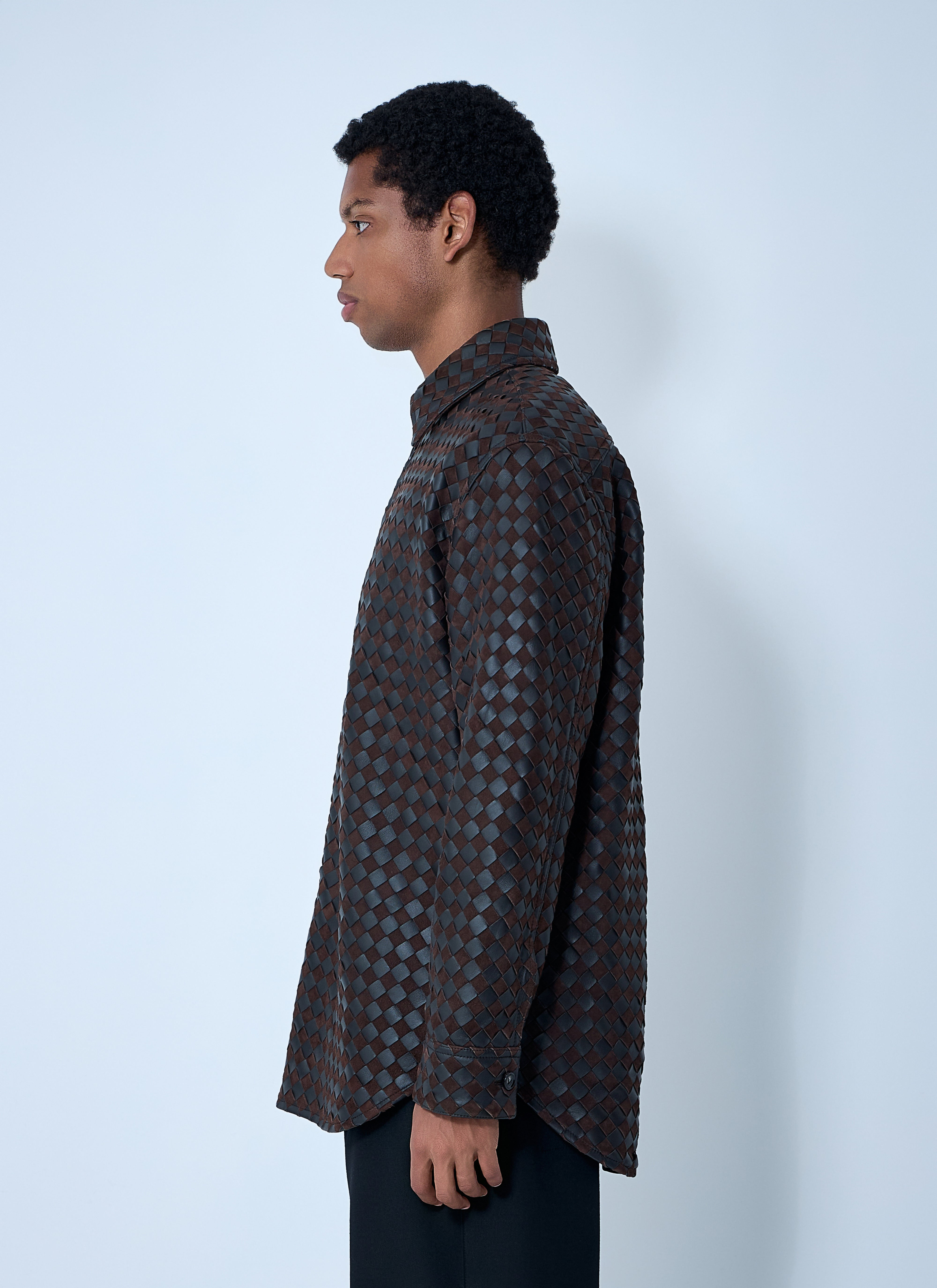 Bottega Veneta Men Intrecciato Leather And Suede Shirt - 3