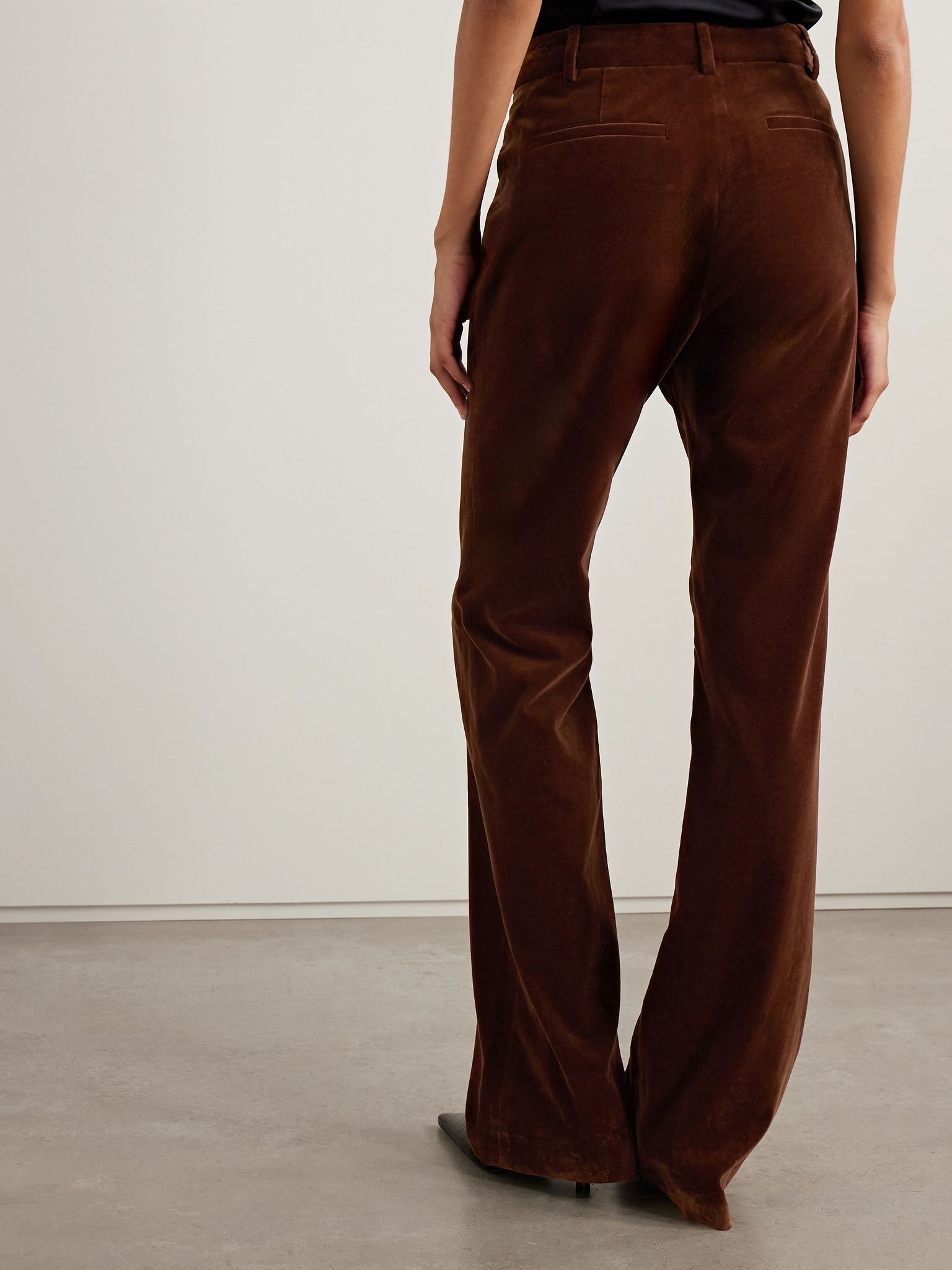 Corette cotton-blend velvet straight-leg pants Brown - 4