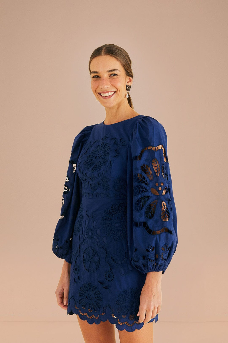 Navy Blue Flowery Richelieu Mini Dress 1