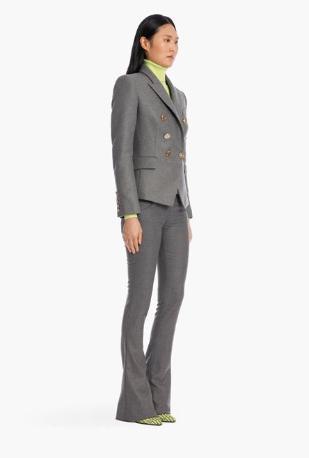 Heather gray wool blazer with gold-tone double-breasted buttoned closure - 7