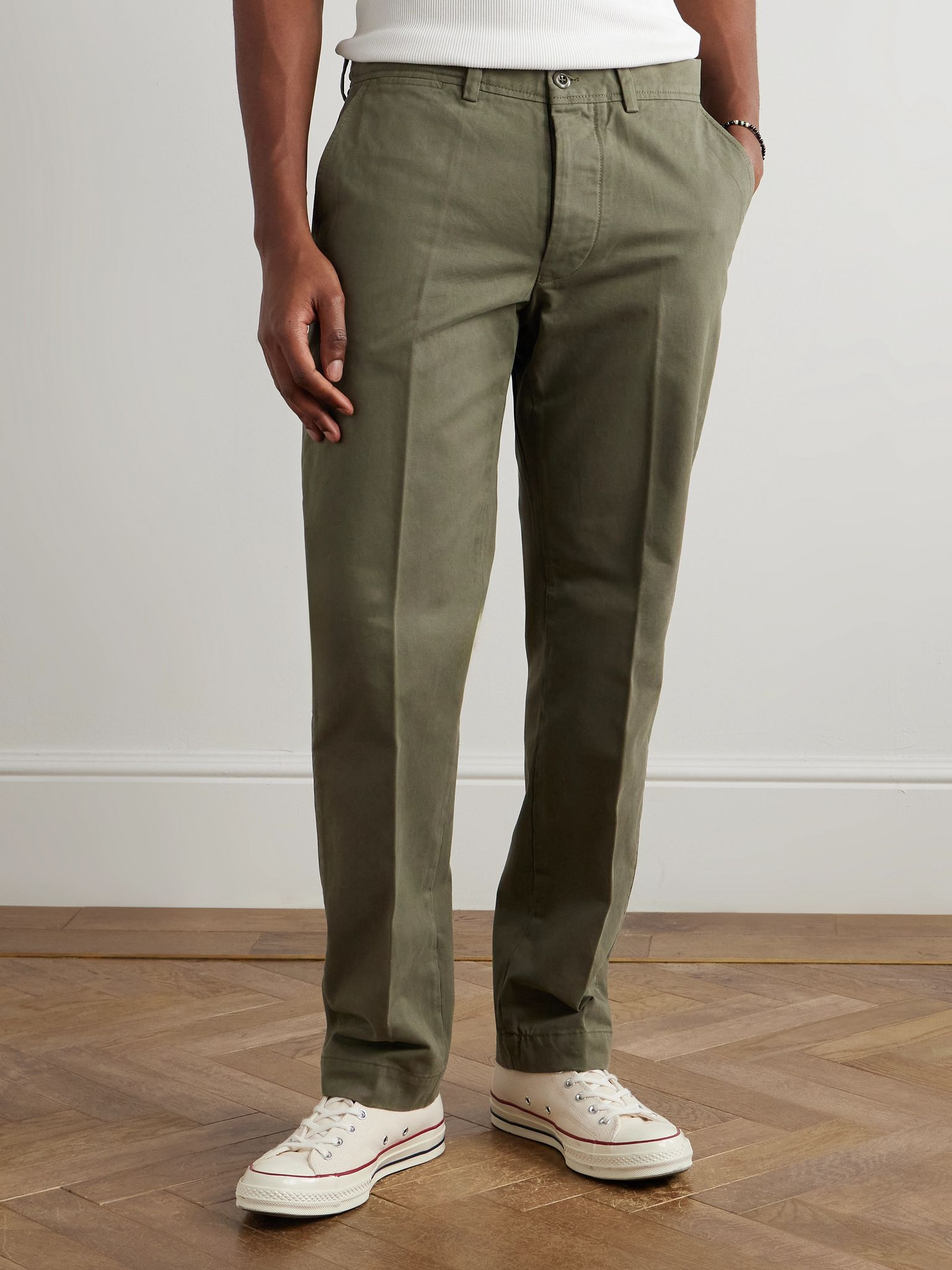 Straight-Leg Garment-Dyed Cotton-Twill Trousers Green - 3