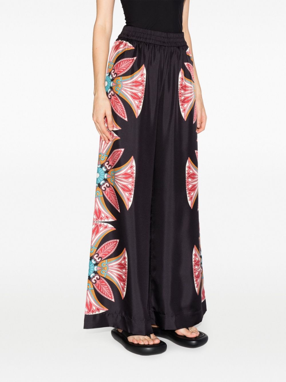 lotus-print silk palazzo pants - 3