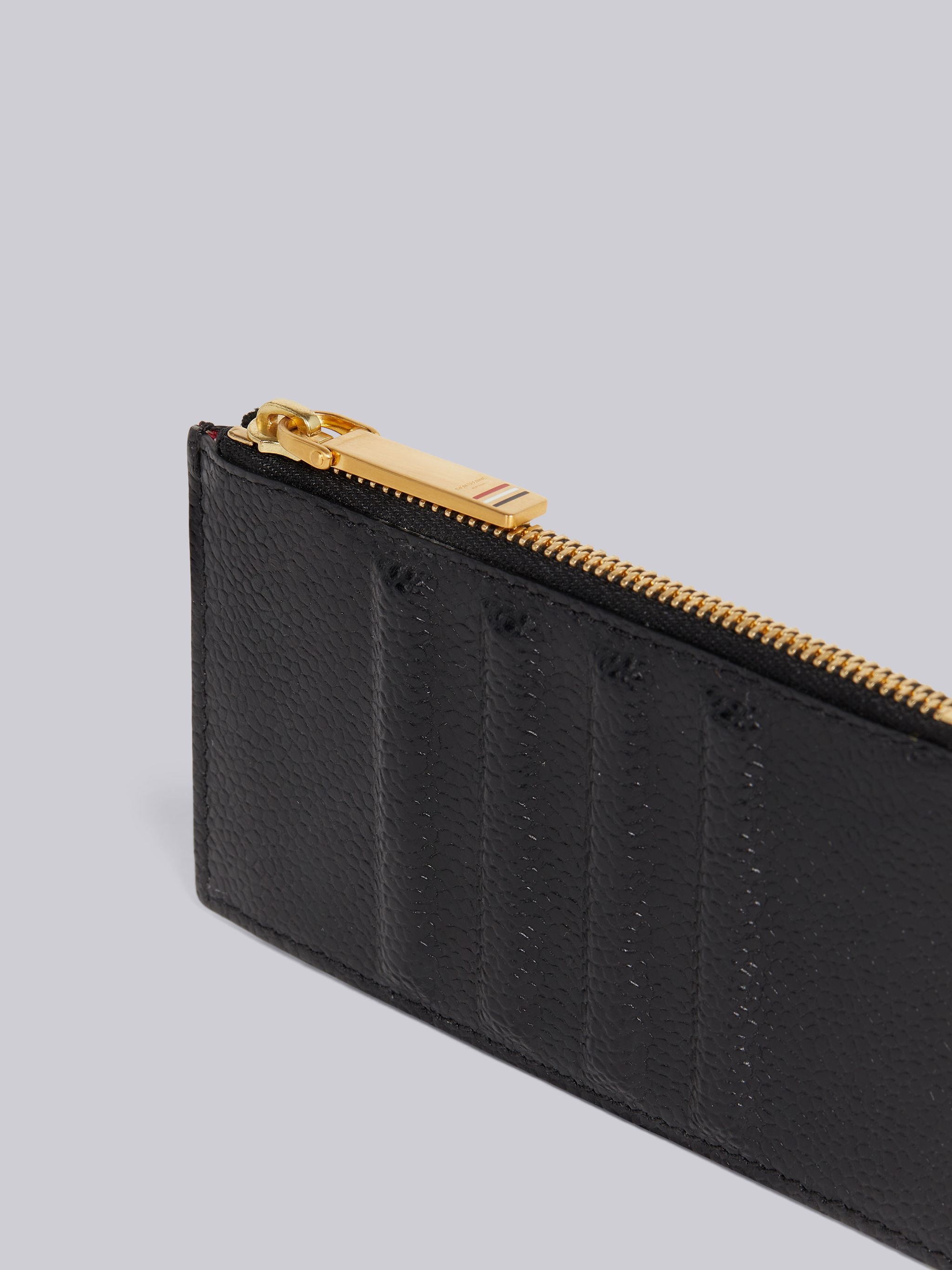 Black Pebble Grain Leather Debossed 4-Bar Zippered Card Wallet - 2