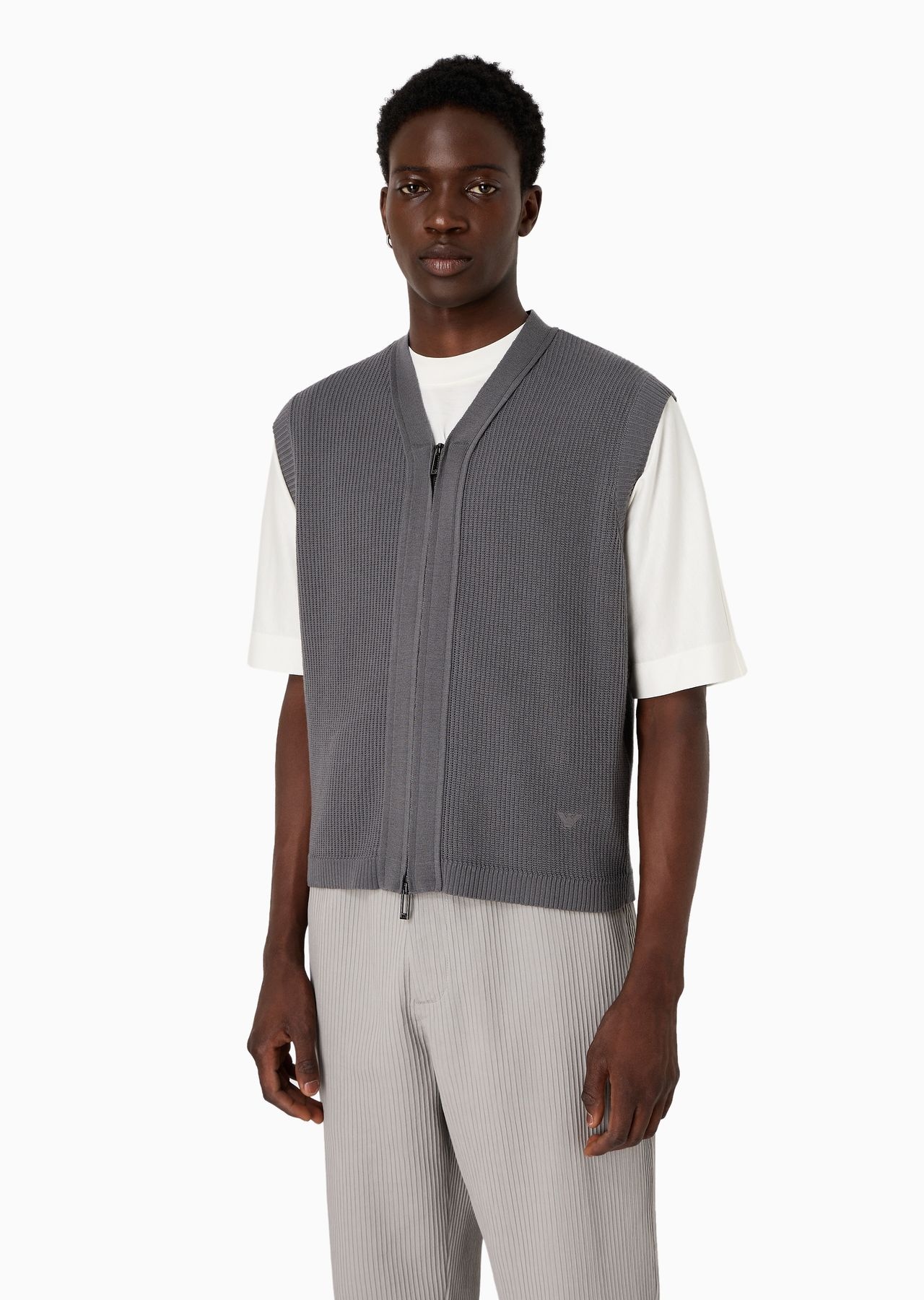 Zip-up gilet in a patterned-knit virgin-wool blend - 2