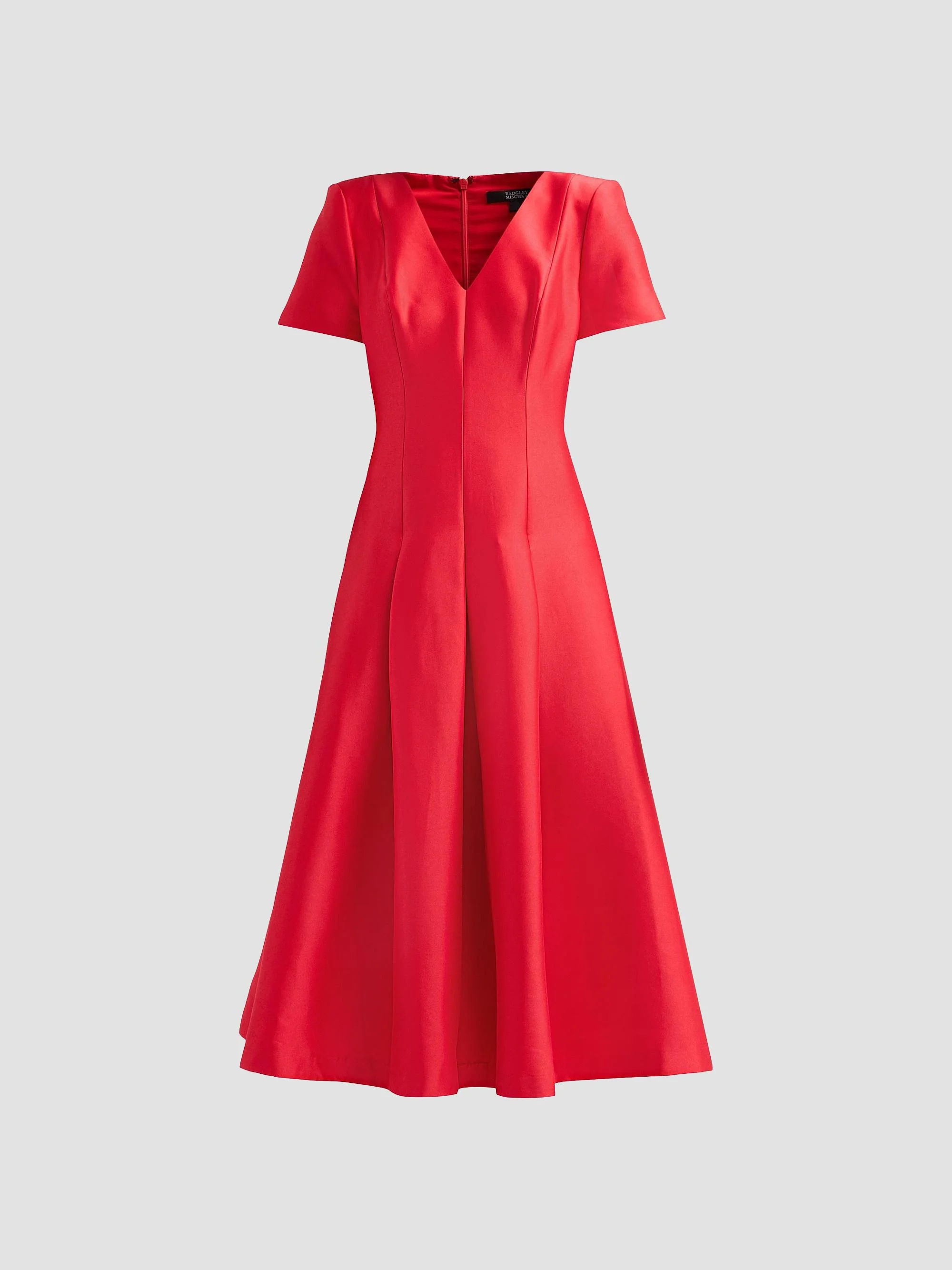 Women's Stretch Mikado V-Neck Midi Dress - Red - 1