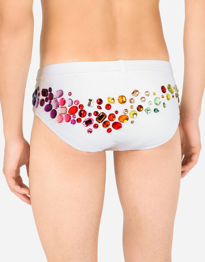 Dolce & Gabbana DG-logo swim briefs with high-cut leg and crystals outlook