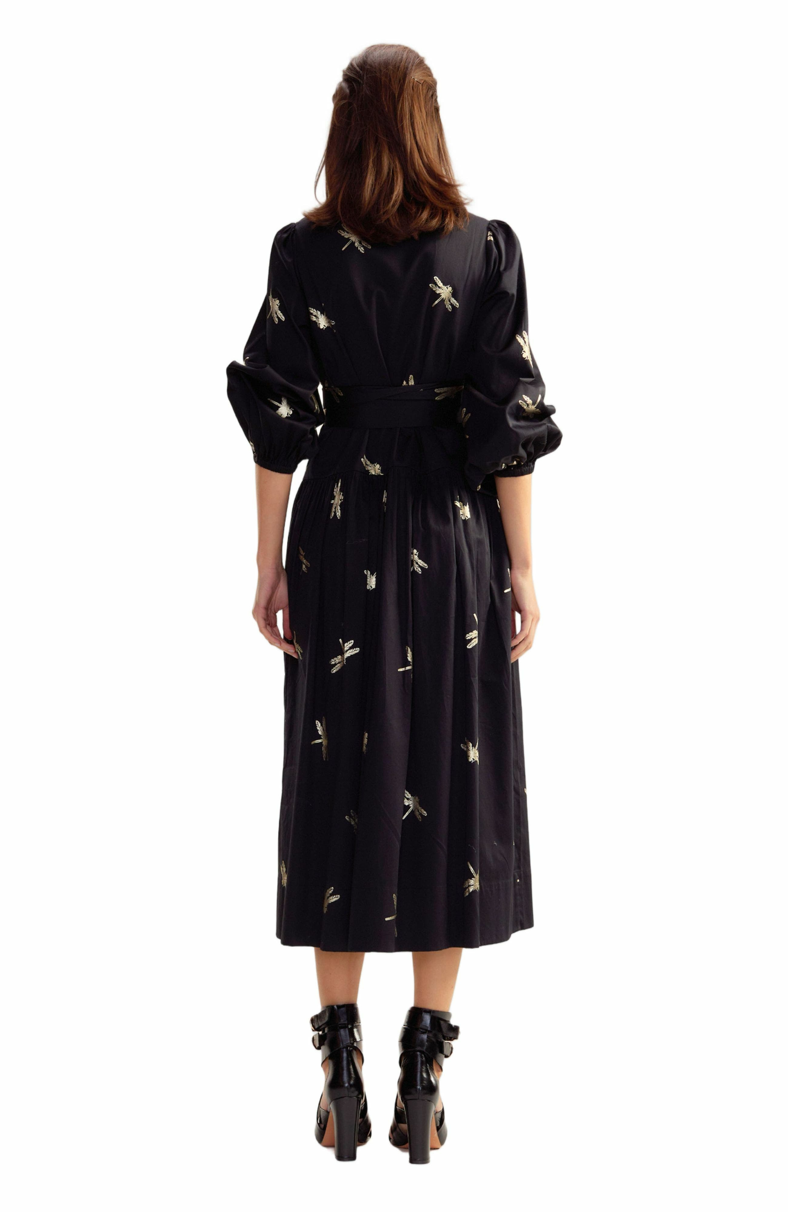 Cynthia Rowley COTTON SATEEN SHIRT DRESS in Black Gold at Nordstrom - 3