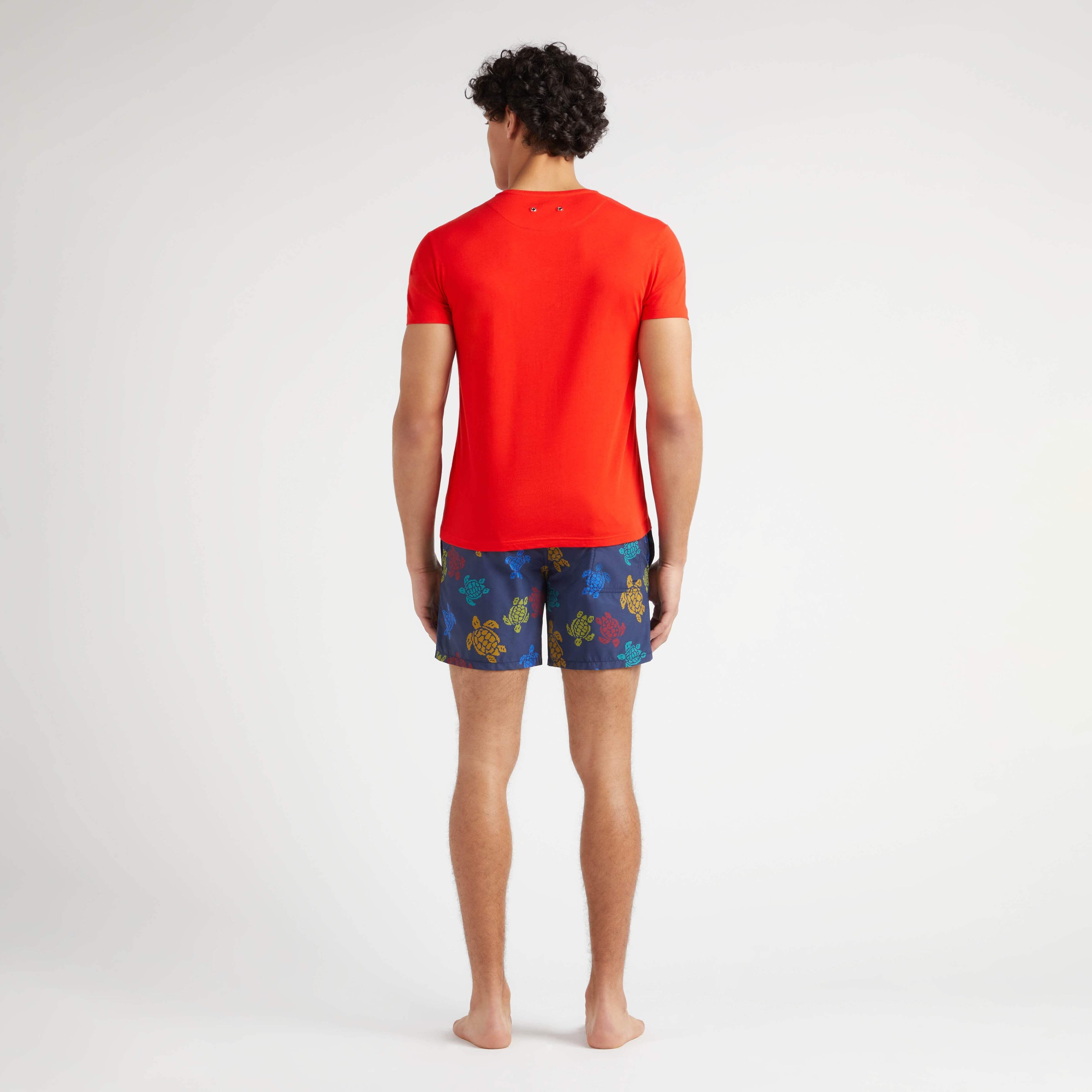 Men Organic Cotton T-Shirt Placed Embroidered Turtle - 4