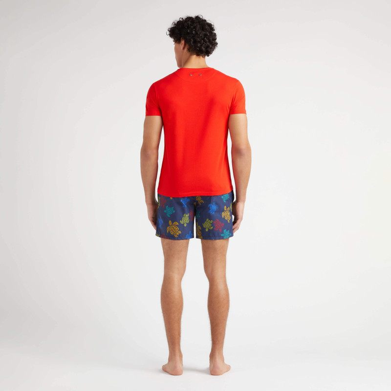 Men Organic Cotton T-Shirt Placed Embroidered Turtle 4