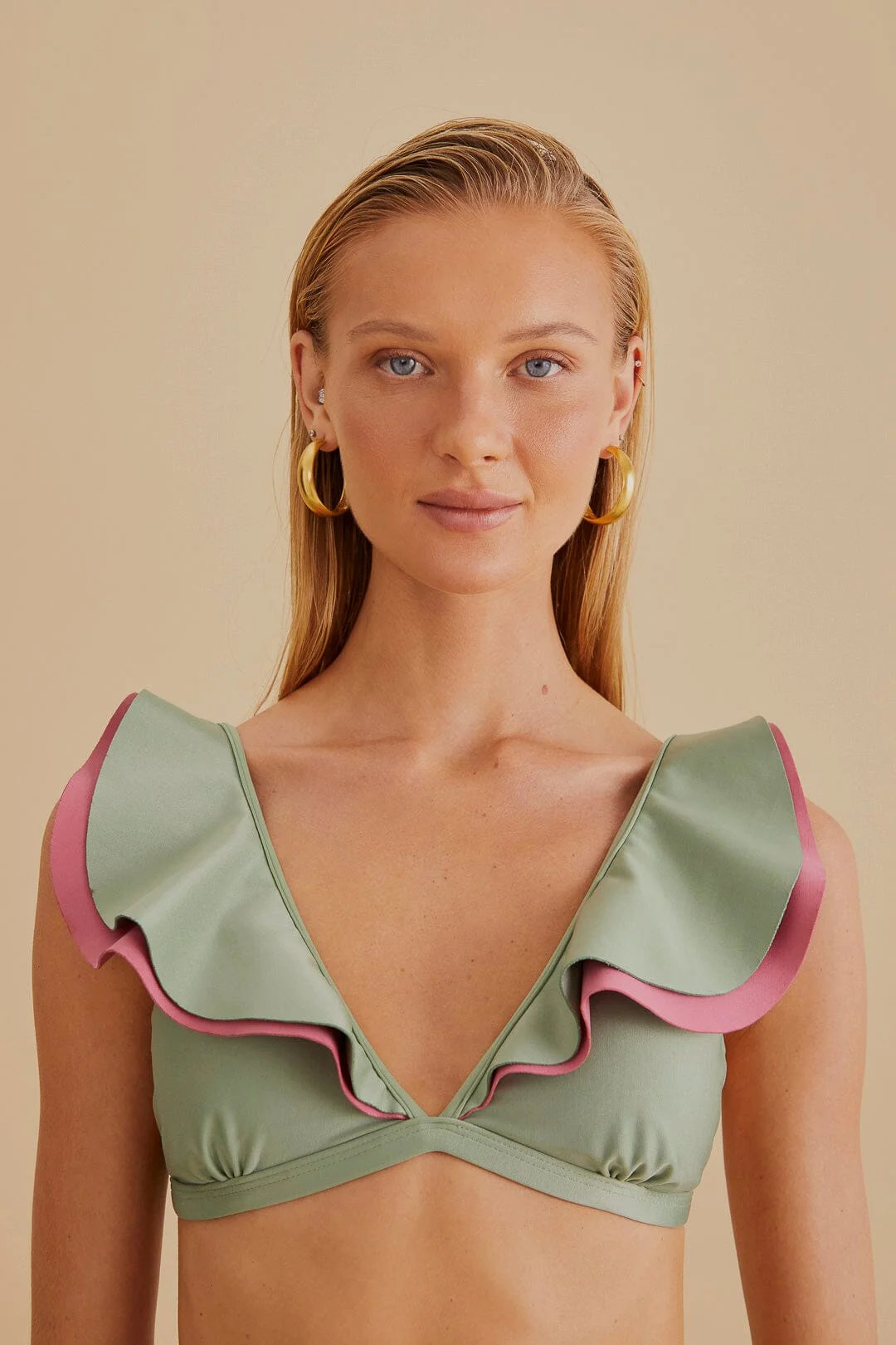 Green Ruffle Bikini Top - 1